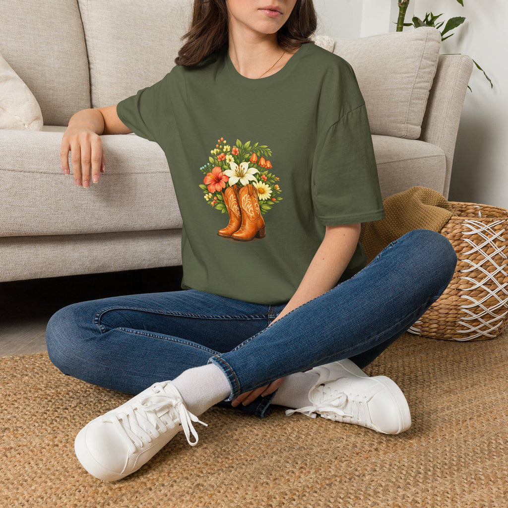 Floral Cowboy Boots T-Shirt — Rustic Wildflower Bouquet Graphic