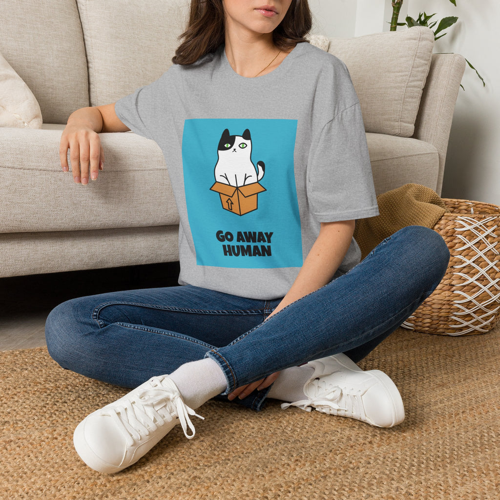 Cat In Box T‑Shirt — "Go Away Human" Funny Grumpy Cat Tee