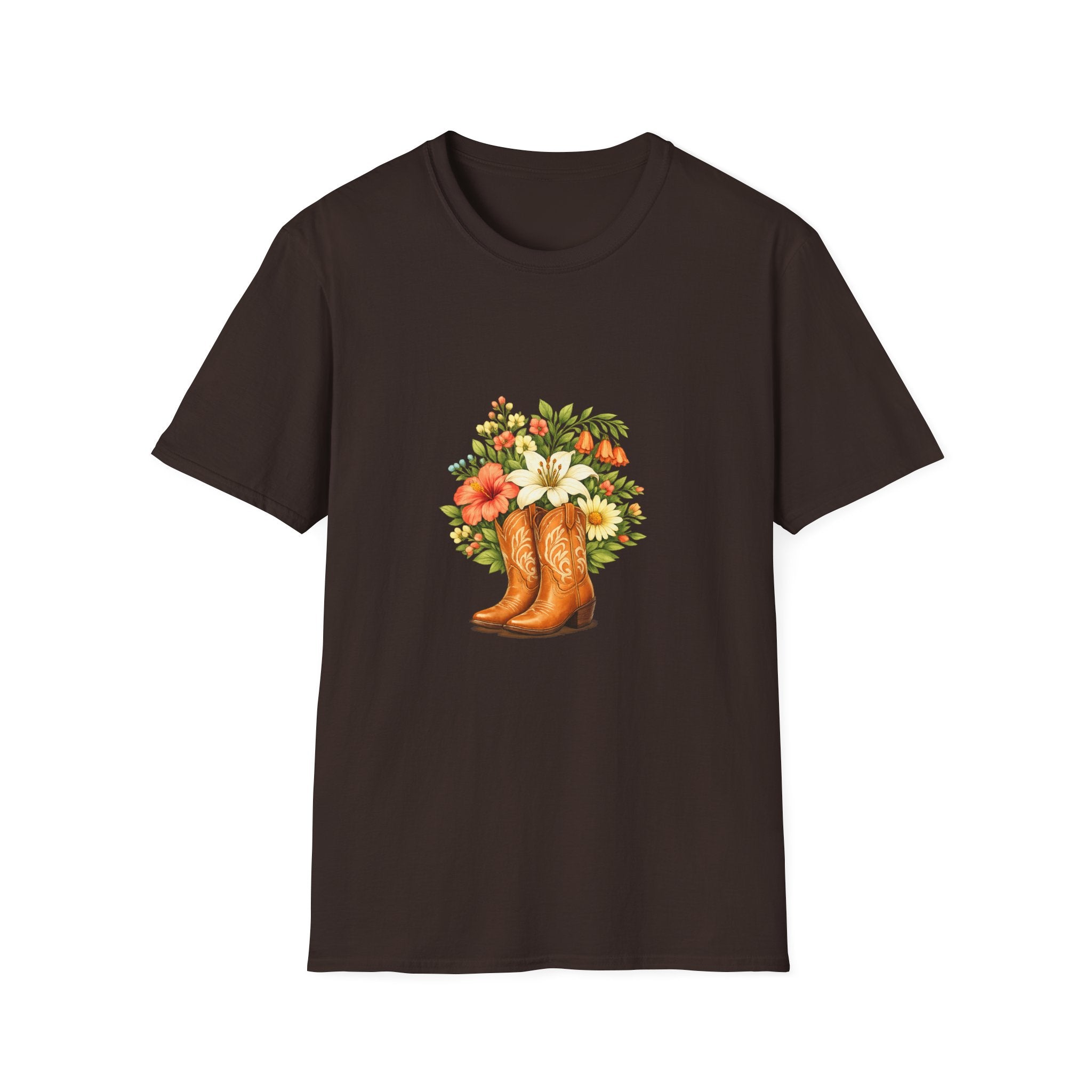 Floral Cowboy Boots T-Shirt — Rustic Wildflower Bouquet Graphic