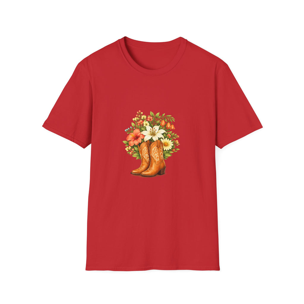 Floral Cowboy Boots T-Shirt — Rustic Wildflower Bouquet Graphic