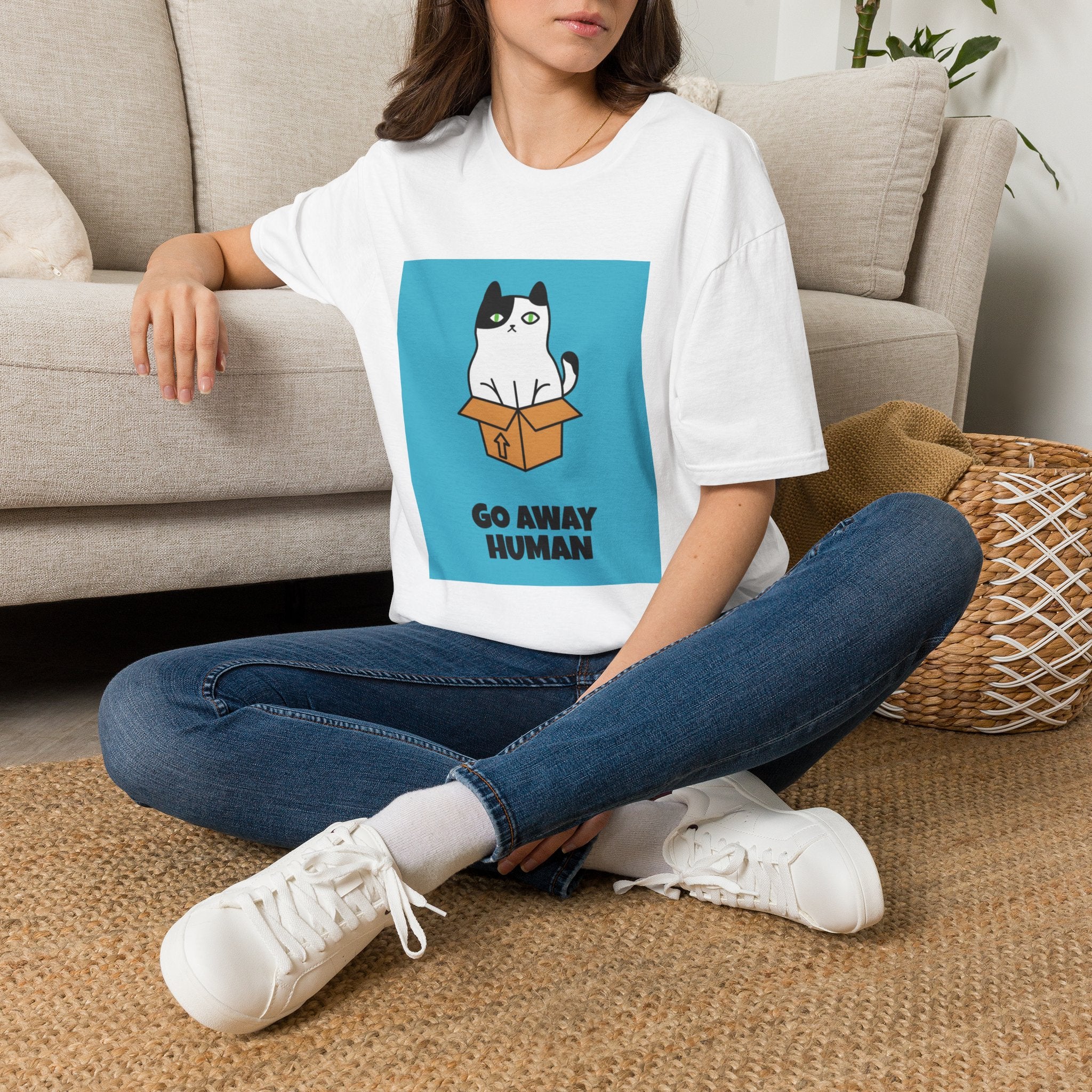 Cat In Box T‑Shirt — "Go Away Human" Funny Grumpy Cat Tee