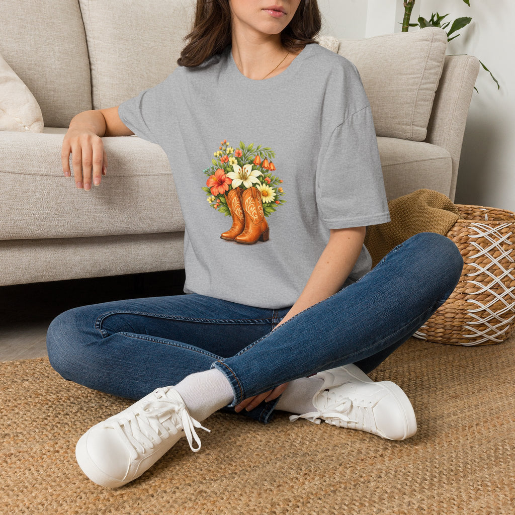 Floral Cowboy Boots T-Shirt — Rustic Wildflower Bouquet Graphic