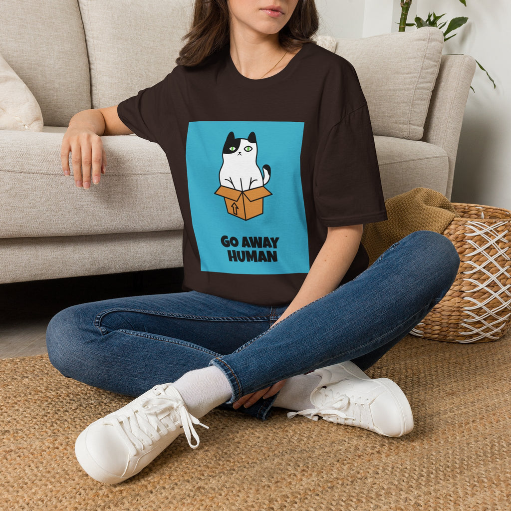 Cat In Box T‑Shirt — "Go Away Human" Funny Grumpy Cat Tee