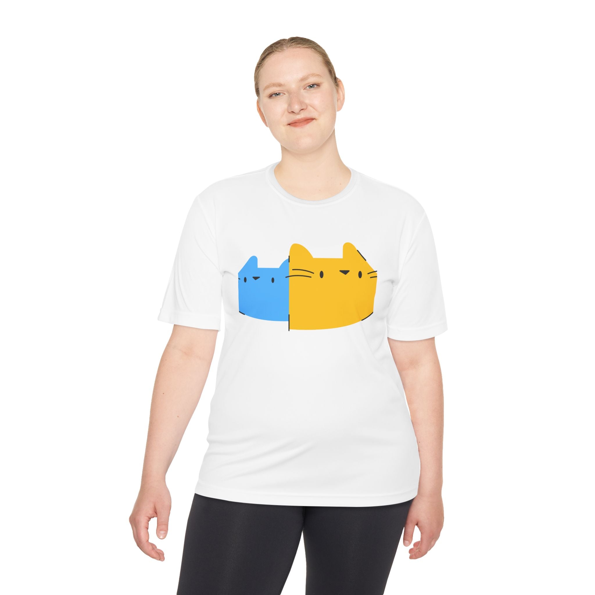 Cute Dual Cat Graphic Tee — Yellow & Blue Minimalist Cat T-Shirt