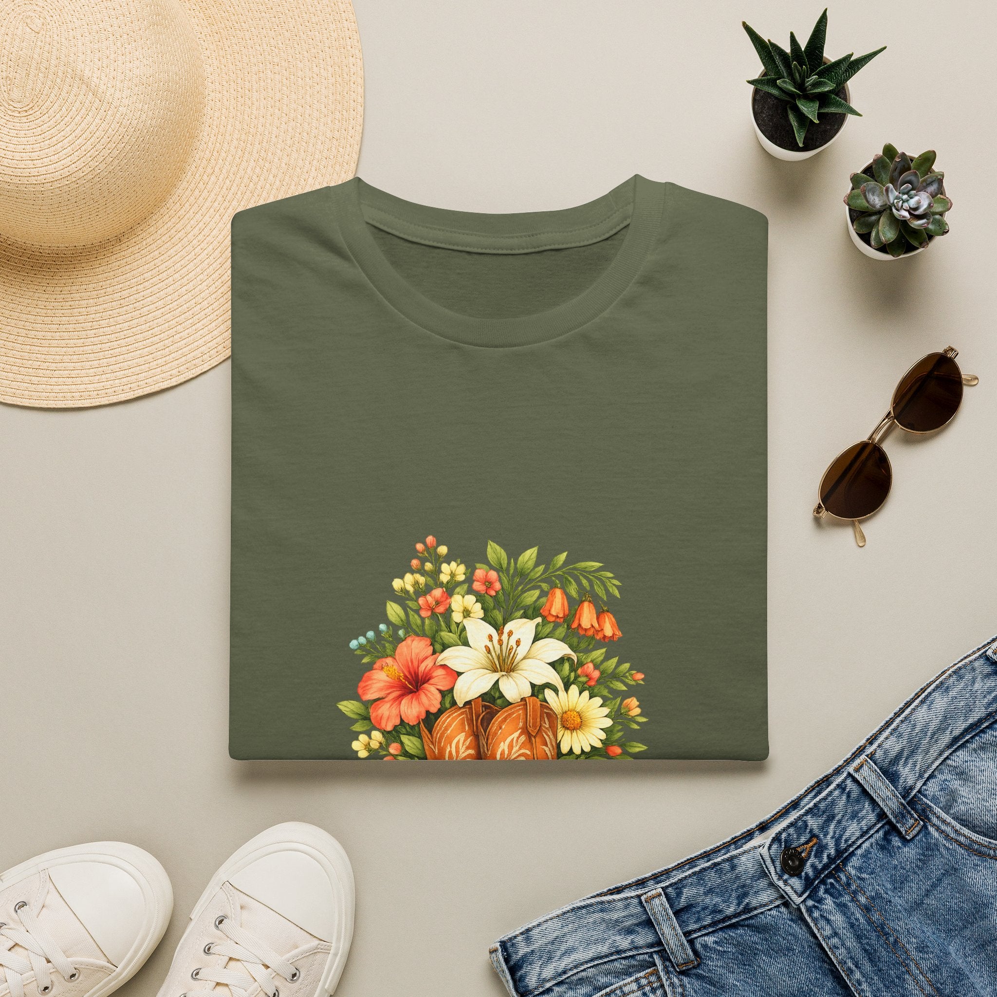 Cowgirl Boots & Wildflowers T-Shirt — Vintage Floral Western Tee
