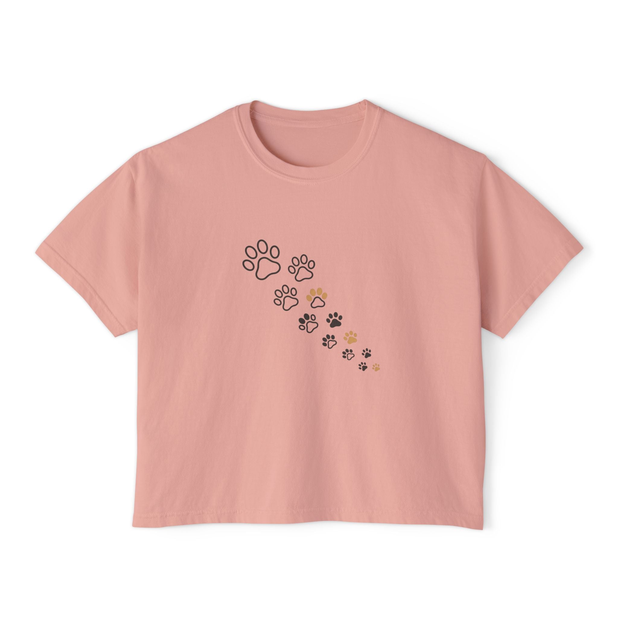Women’s Boxy Tee – Minimal Paw Print Design, Cute Cat & Dog Lover Shirt
