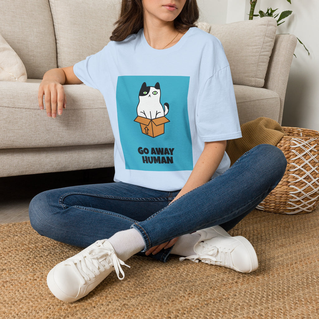 Cat In Box T‑Shirt — "Go Away Human" Funny Grumpy Cat Tee