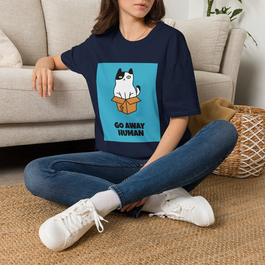 Cat In Box T‑Shirt — "Go Away Human" Funny Grumpy Cat Tee