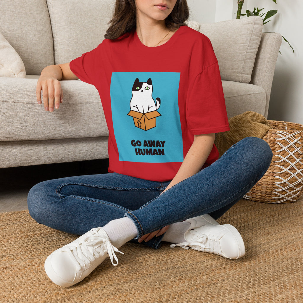 Cat In Box T‑Shirt — "Go Away Human" Funny Grumpy Cat Tee
