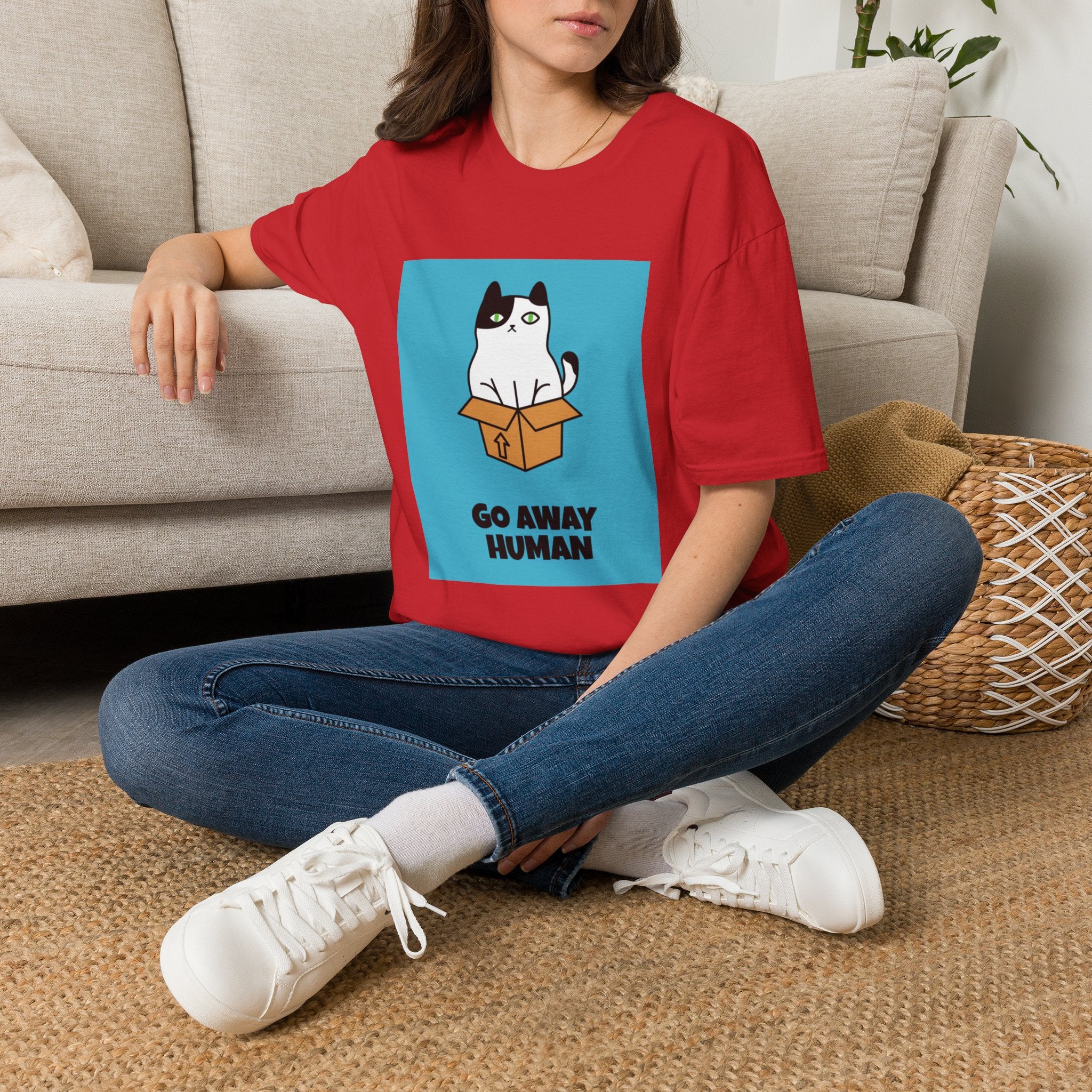 Cat In Box T‑Shirt — "Go Away Human" Funny Grumpy Cat Tee