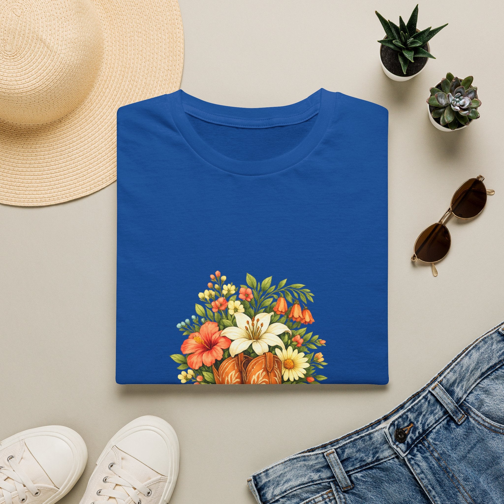 Floral Cowboy Boots T-Shirt — Rustic Wildflower Bouquet Graphic