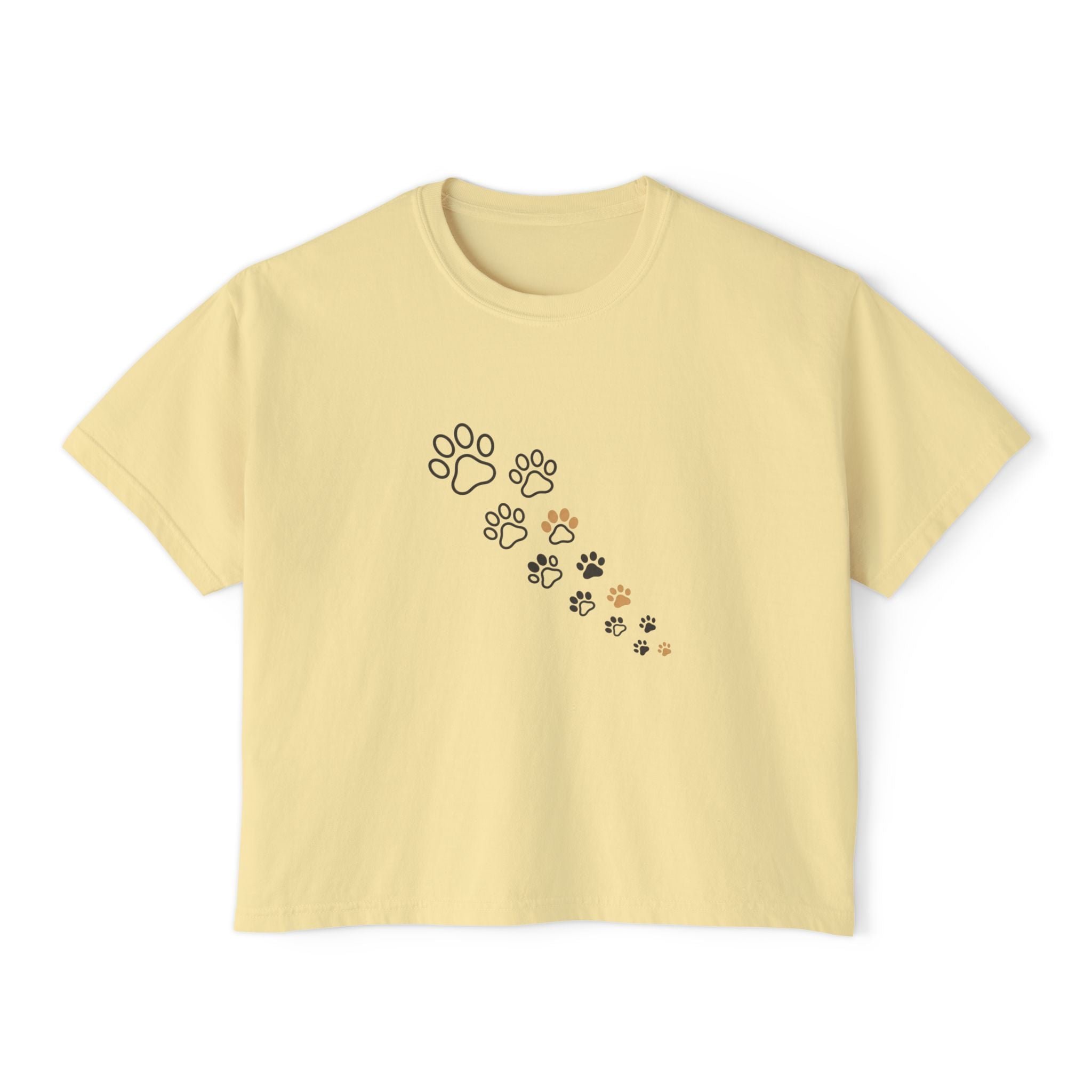 Women’s Boxy Tee – Minimal Paw Print Design, Cute Cat & Dog Lover Shirt