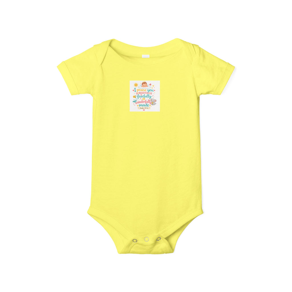 Infant One-Piece — "I Praise Because I Am Fearfully and Wonderfully Made." Psalm 139:14 - Colorful Newborn Baby Bodysuit