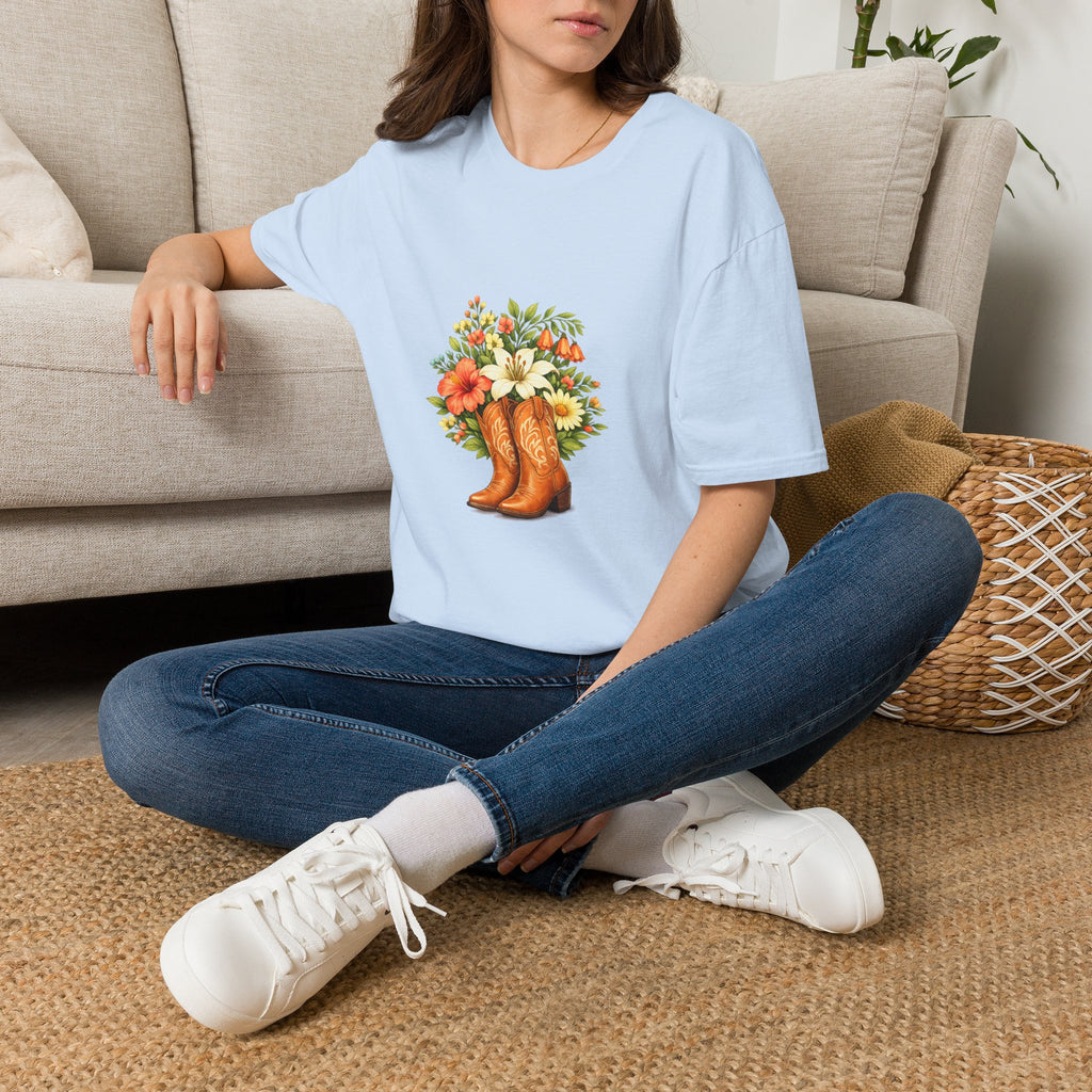 Floral Cowboy Boots T-Shirt — Rustic Wildflower Bouquet Graphic