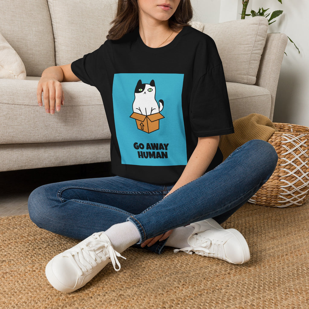 Cat In Box T‑Shirt — "Go Away Human" Funny Grumpy Cat Tee