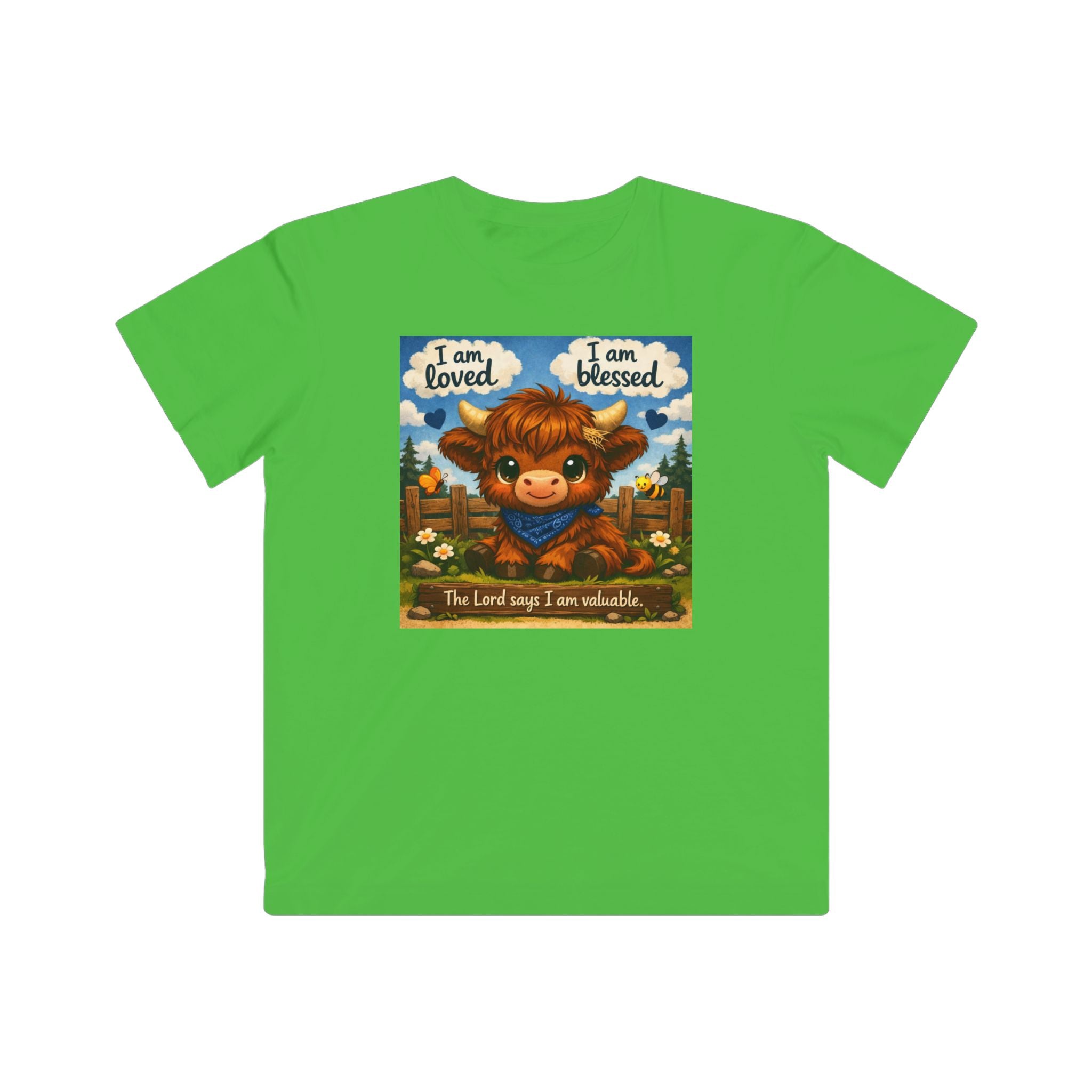 Kids Tee — "I am loved, I am blessed" Cute Calf Christian Shirt