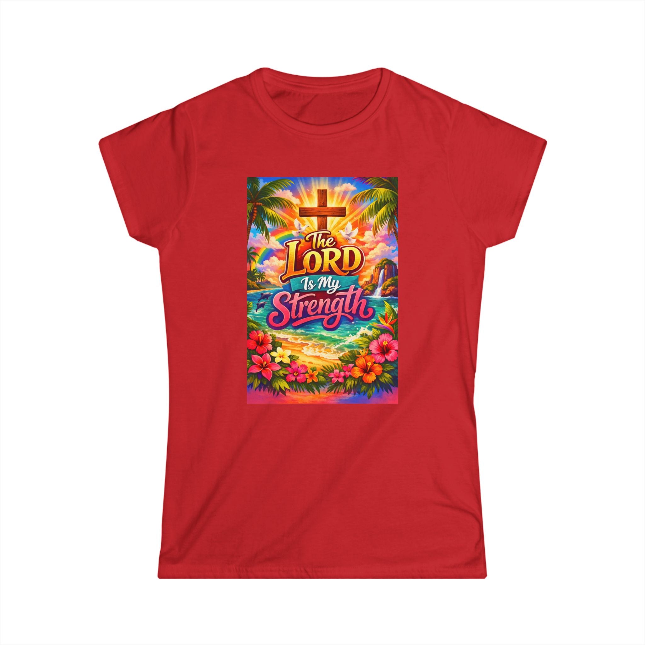 Women’s Tee — “The Lord Is My Strength” Tropical Faith Graphic