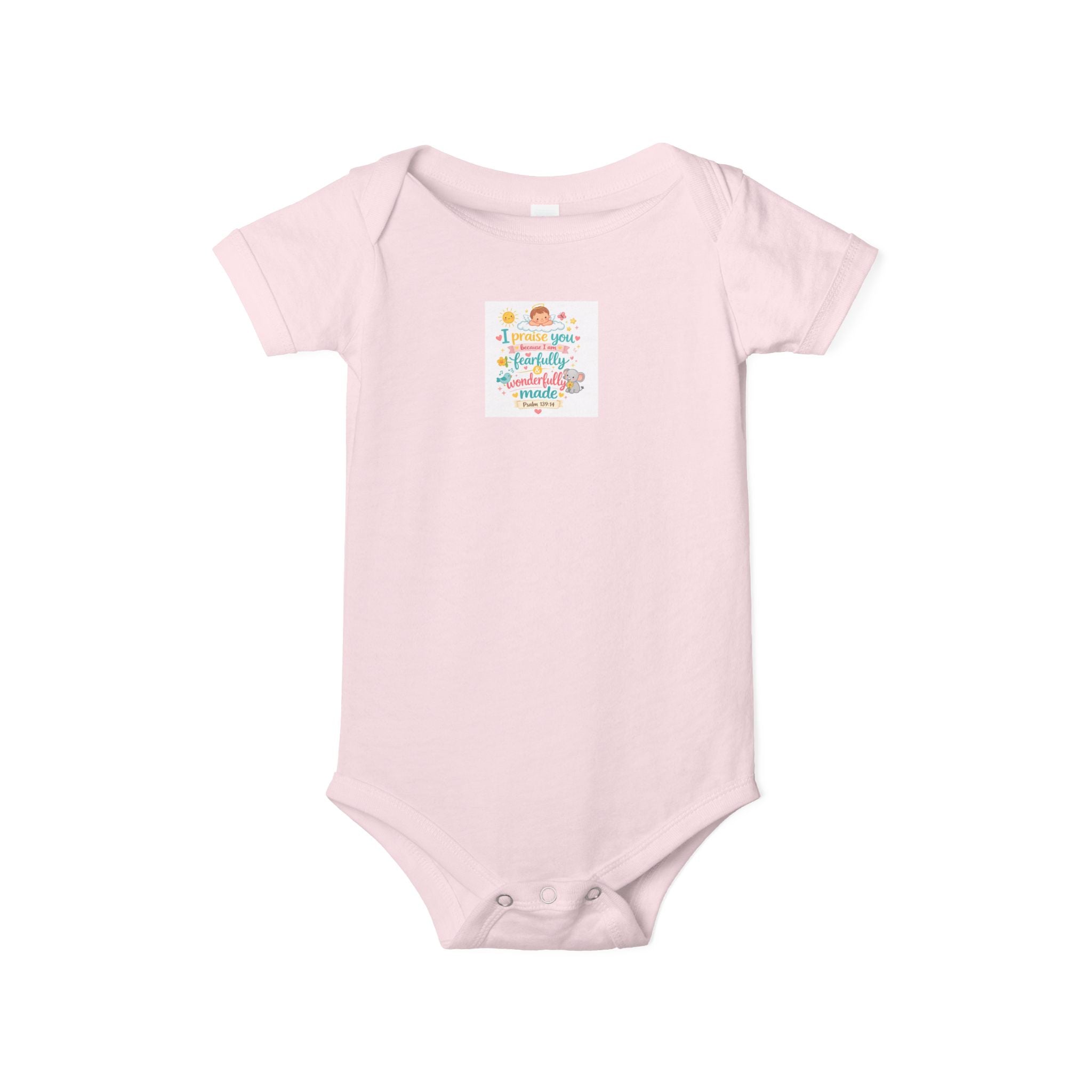 Infant One-Piece — "I Praise Because I Am Fearfully and Wonderfully Made." Psalm 139:14 - Colorful Newborn Baby Bodysuit