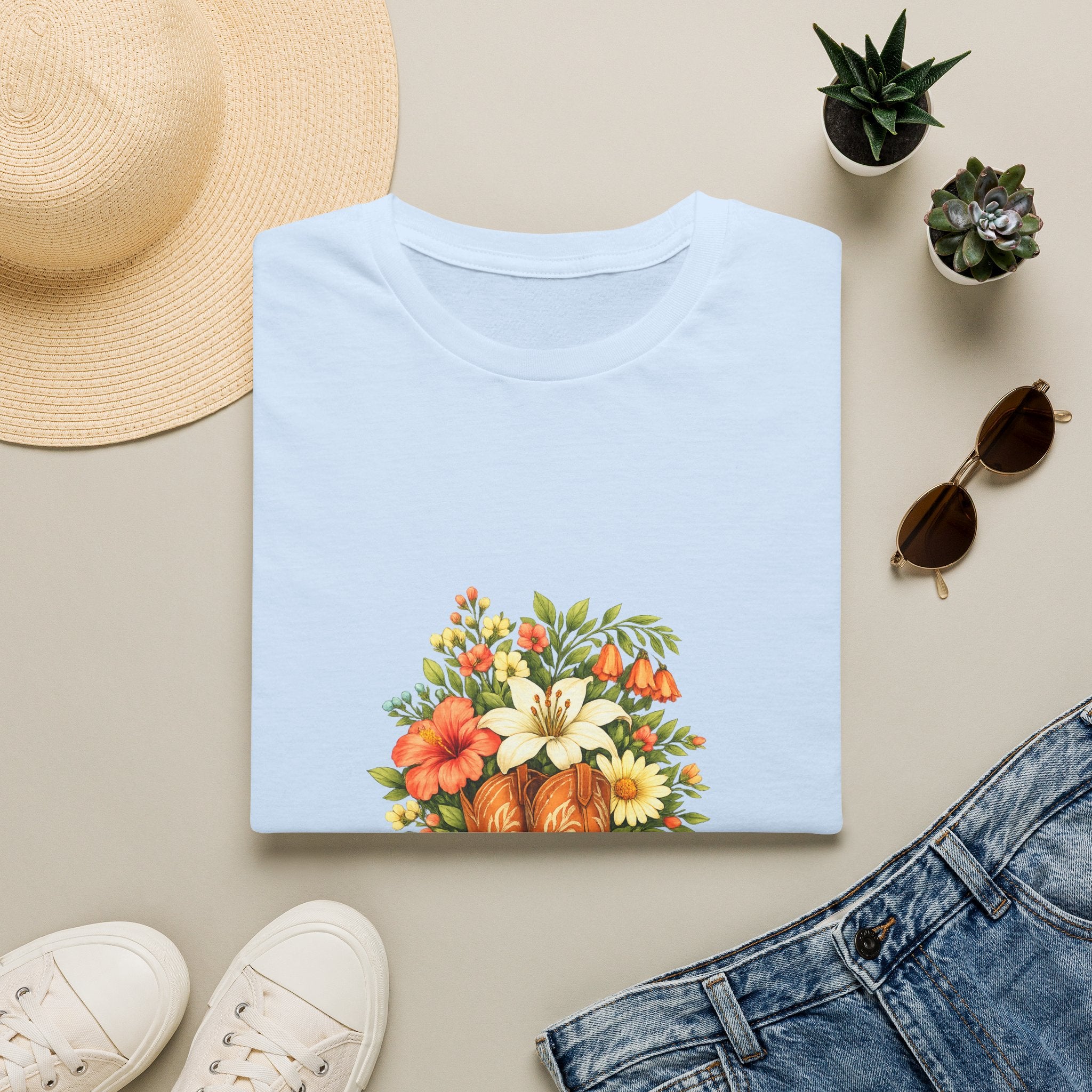 Cowgirl Boots & Wildflowers T-Shirt — Vintage Floral Western Tee