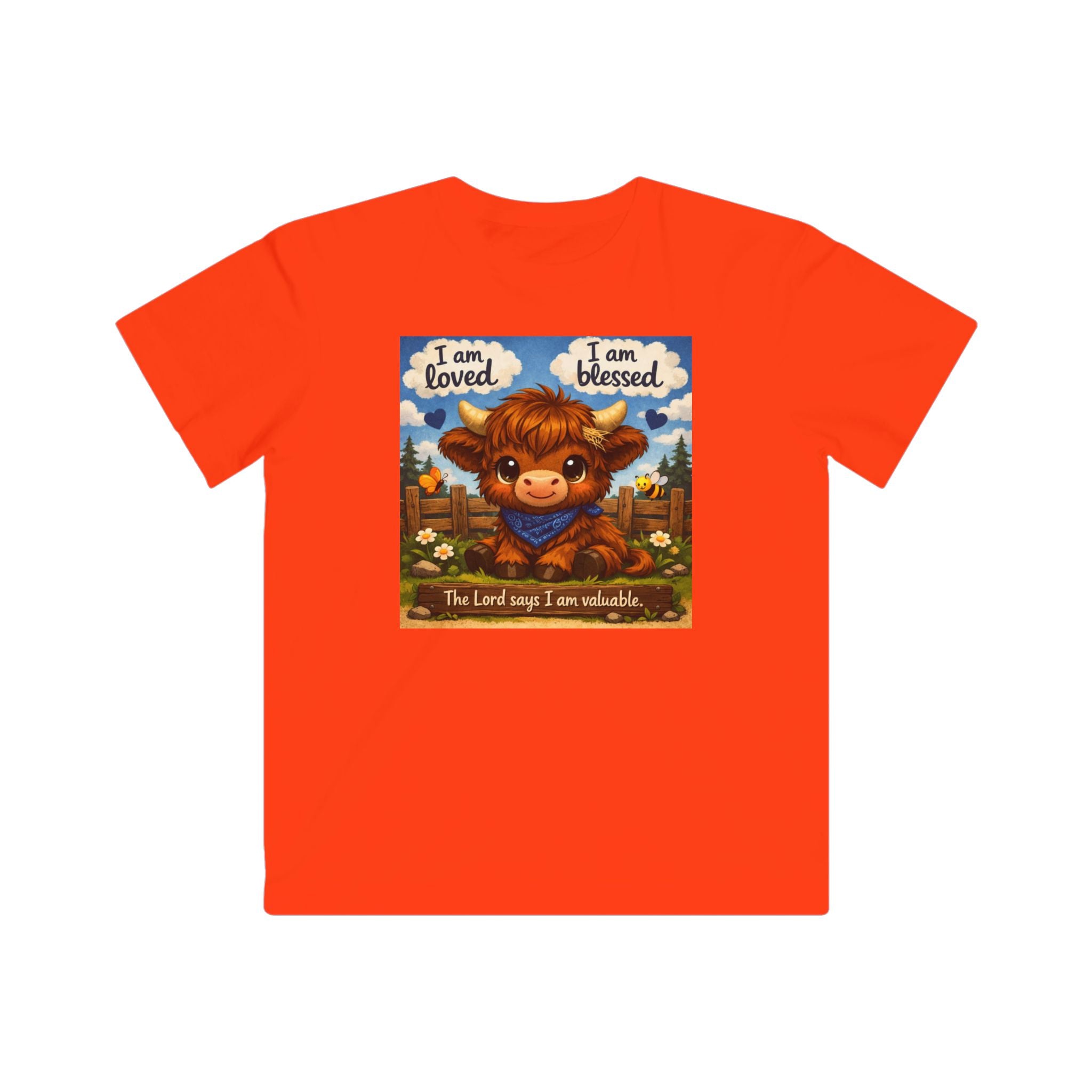 Kids Tee — "I am loved, I am blessed" Cute Calf Christian Shirt