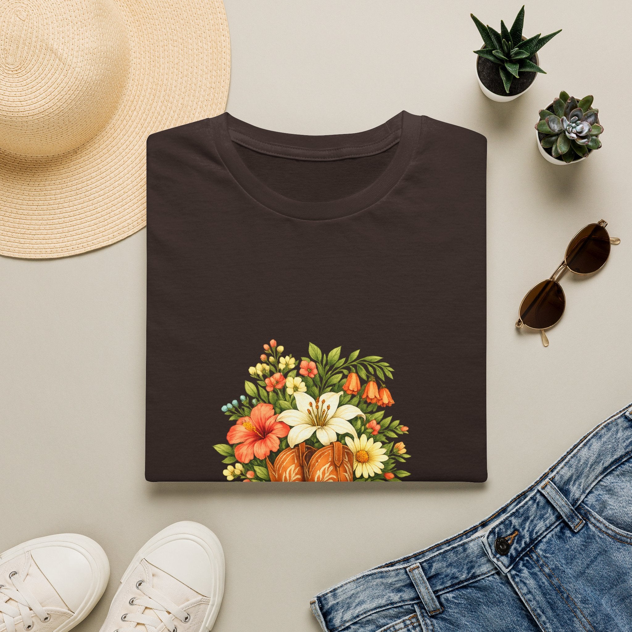 Cowgirl Boots & Wildflowers T-Shirt — Vintage Floral Western Tee