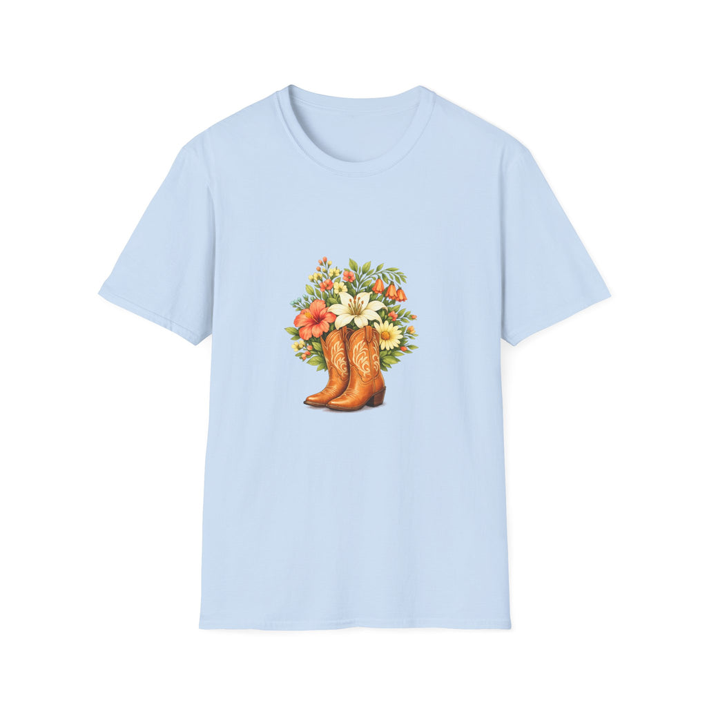 Floral Cowboy Boots T-Shirt — Rustic Wildflower Bouquet Graphic