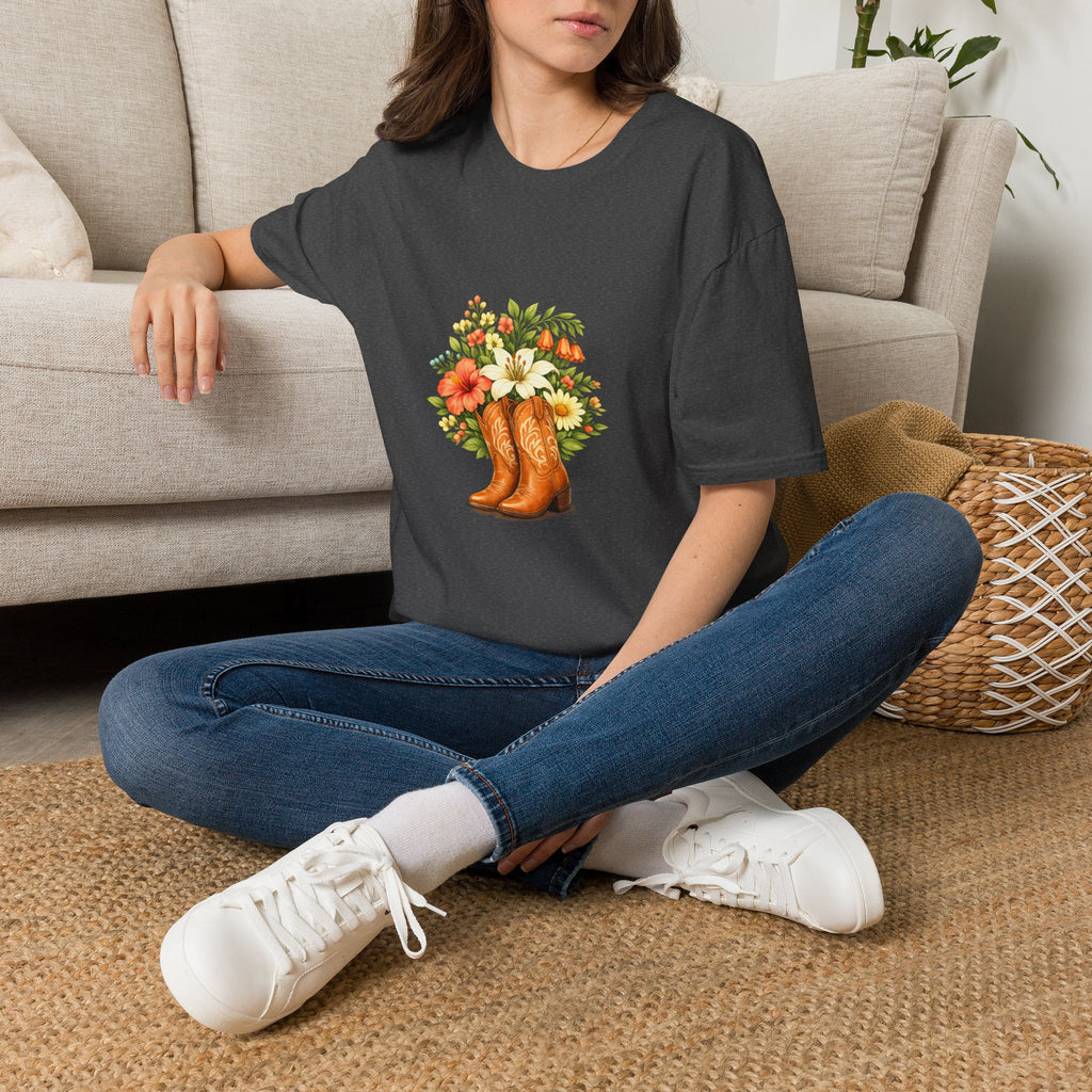 Floral Cowboy Boots T-Shirt — Rustic Wildflower Bouquet Graphic