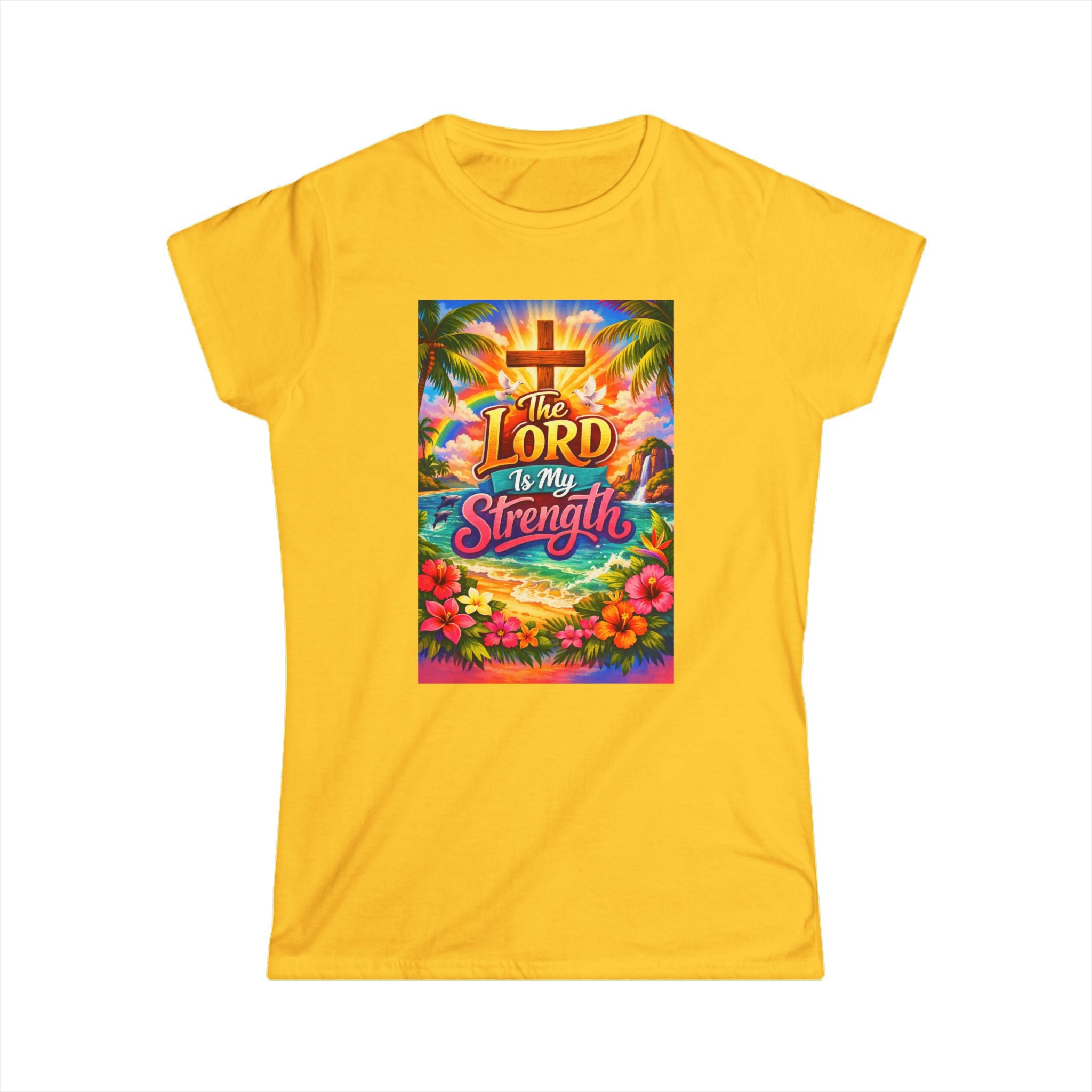 Women’s Tee — “The Lord Is My Strength” Tropical Faith Graphic