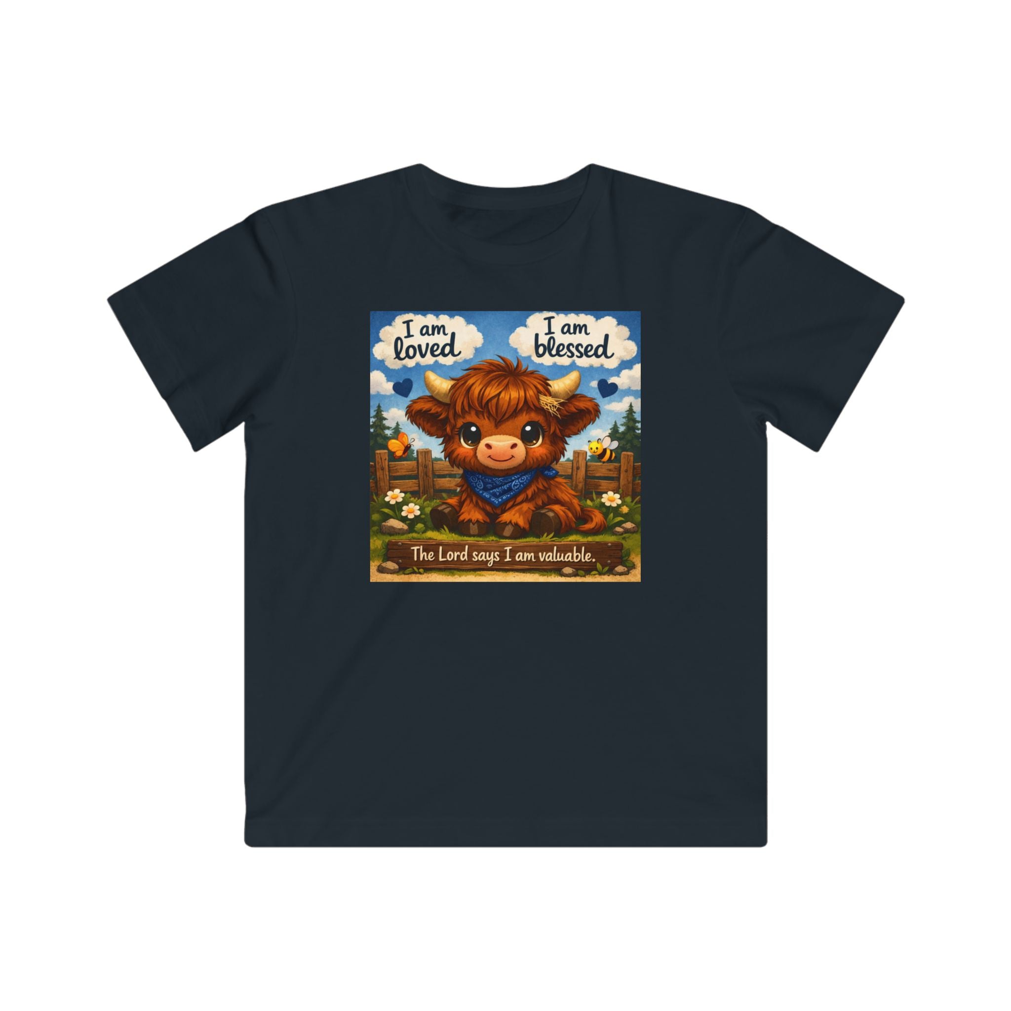 Kids Tee — "I am loved, I am blessed" Cute Calf Christian Shirt
