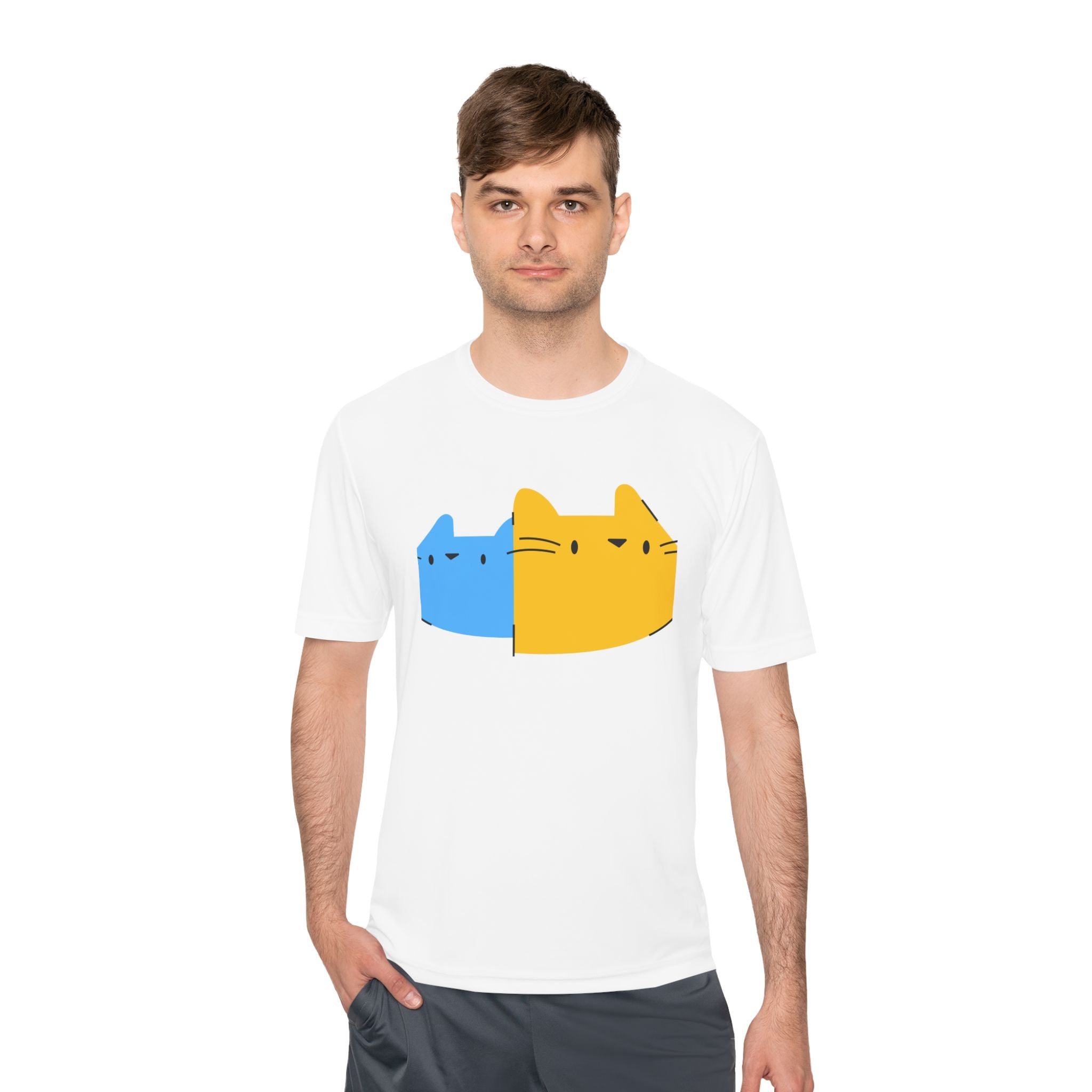 Cute Dual Cat Graphic Tee — Yellow & Blue Minimalist Cat T-Shirt