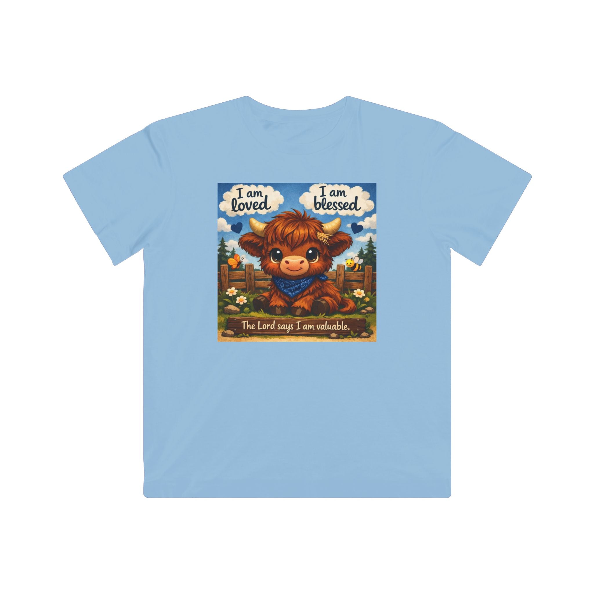 Kids Tee — "I am loved, I am blessed" Cute Calf Christian Shirt