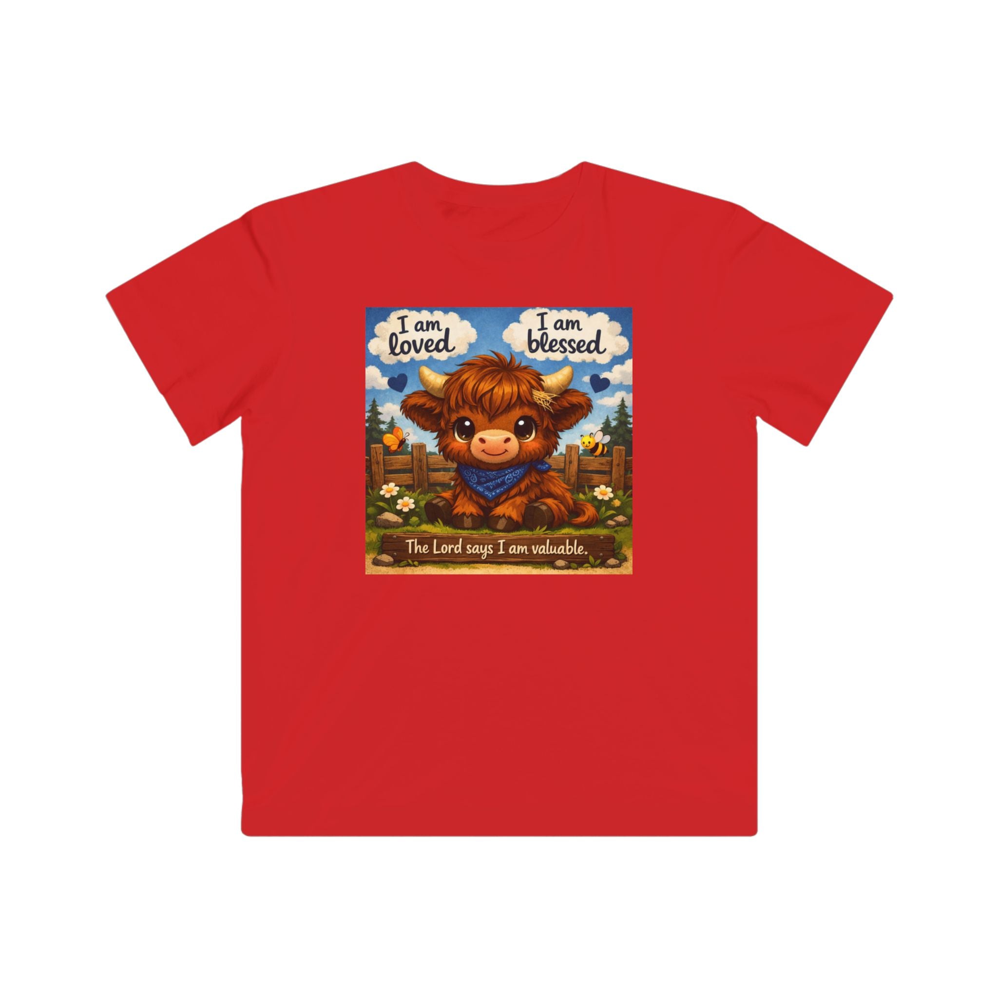 Kids Tee — "I am loved, I am blessed" Cute Calf Christian Shirt