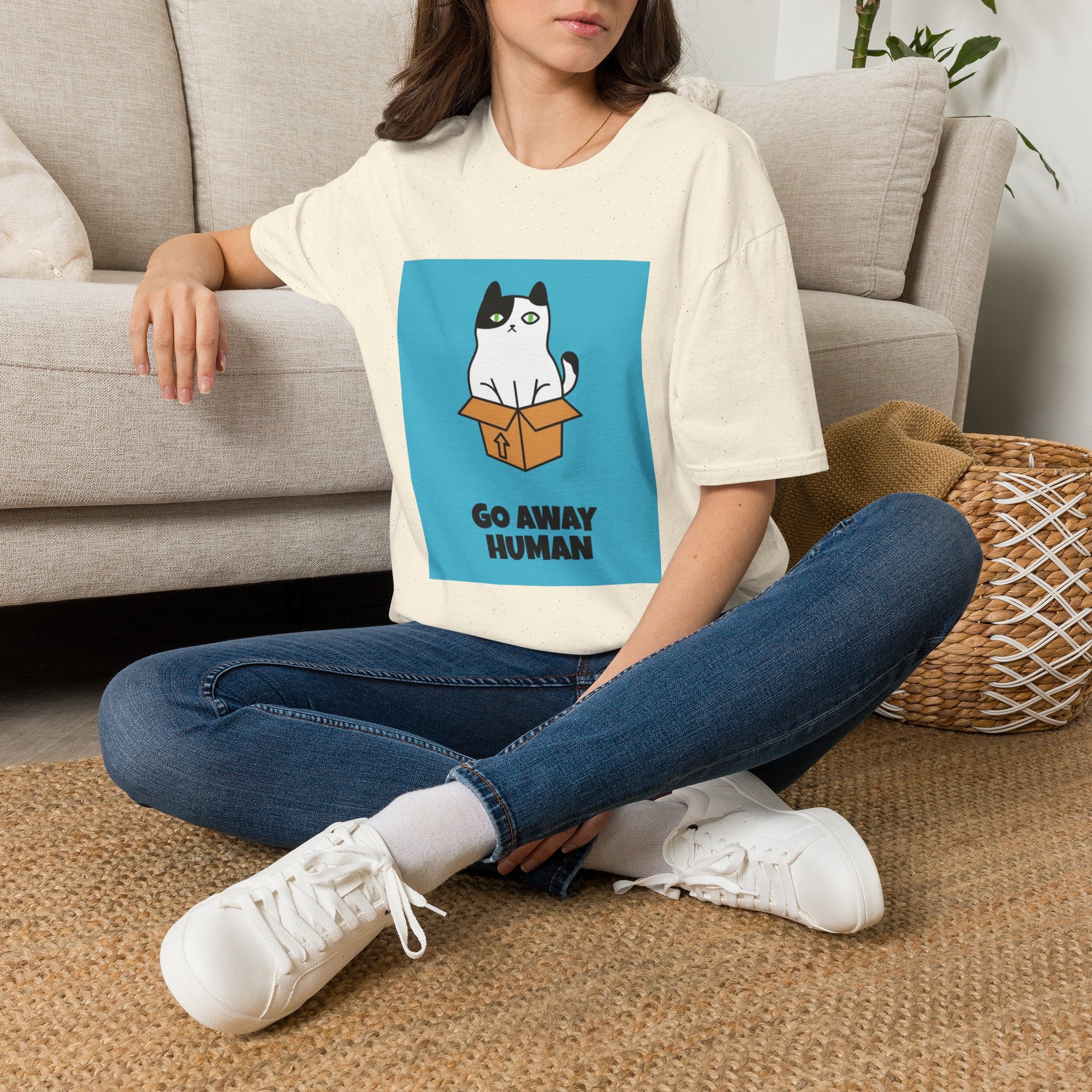 Cat In Box T‑Shirt — "Go Away Human" Funny Grumpy Cat Tee