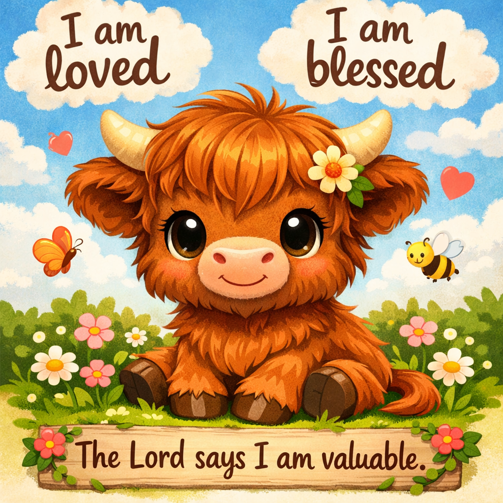 Kids "I Am Loved, I Am Blessed" Cow T-Shirt — Christian Inspirational Youth Tee