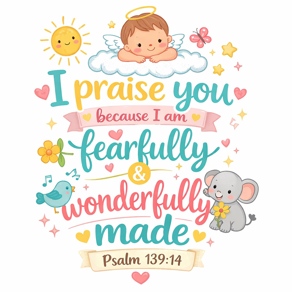 Infant One-Piece — "I Praise Because I Am Fearfully and Wonderfully Made." Psalm 139:14 - Colorful Newborn Baby Bodysuit