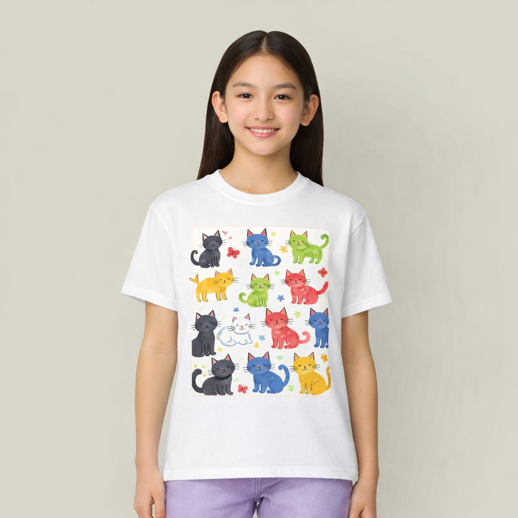 Kids' Colorful Cats T-Shirt — Cute Rainbow Kitten Graphic Tee for Children