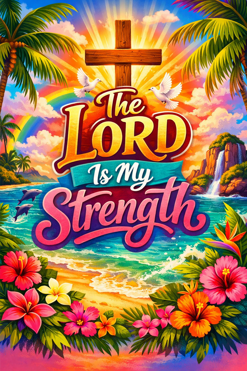 Women’s Tee — “The Lord Is My Strength” Tropical Faith Graphic