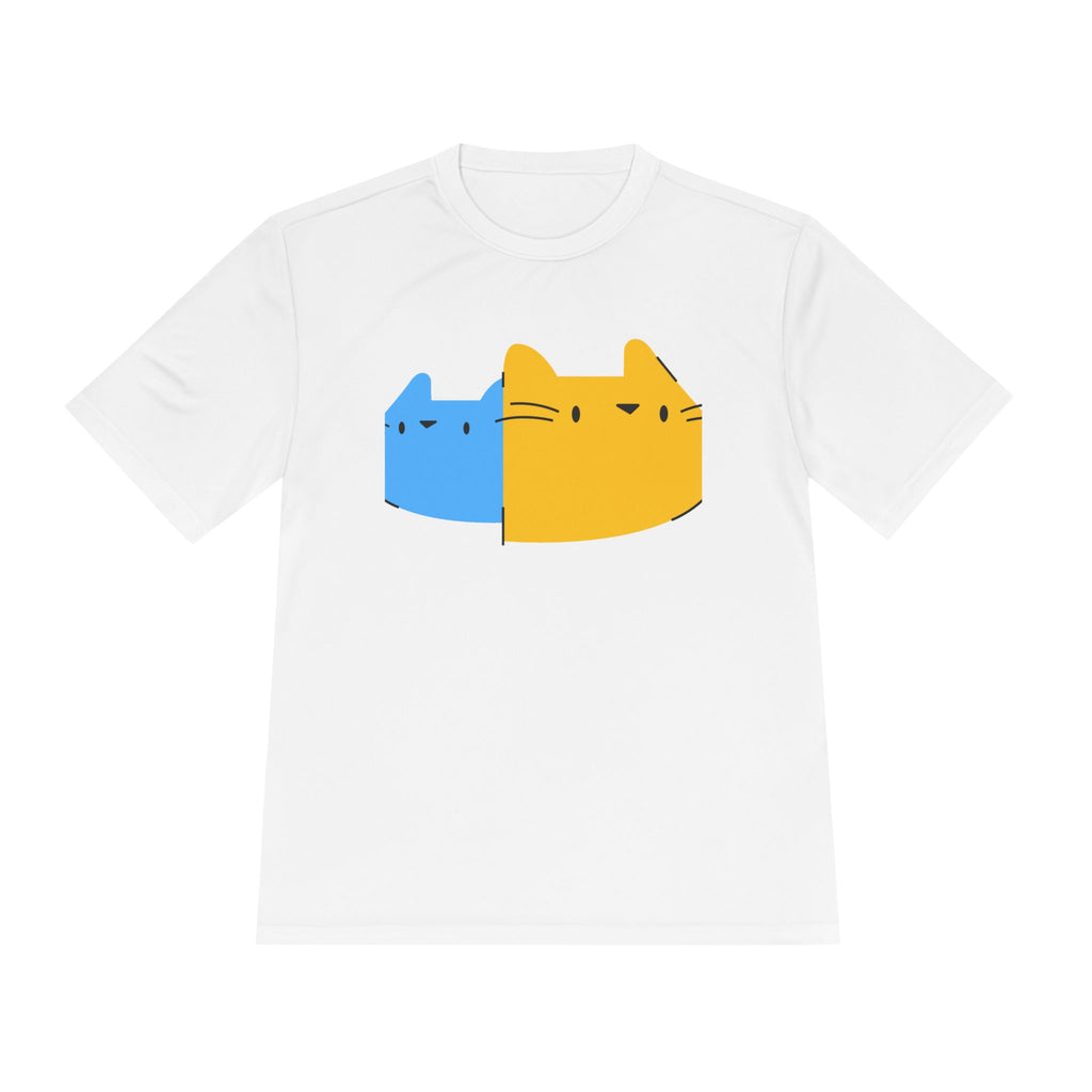 Cute Dual Cat Graphic Tee — Yellow & Blue Minimalist Cat T-Shirt