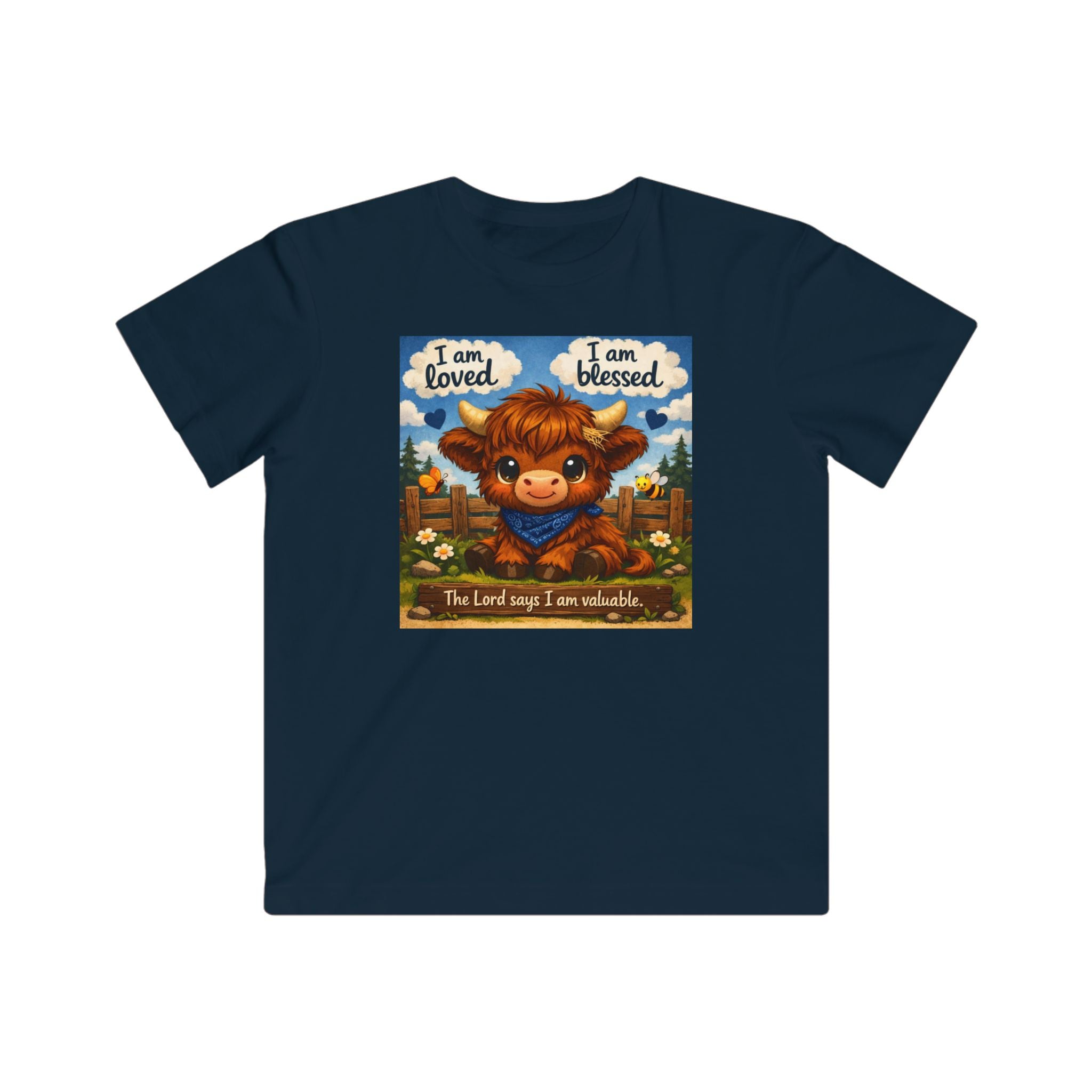 Kids Tee — "I am loved, I am blessed" Cute Calf Christian Shirt
