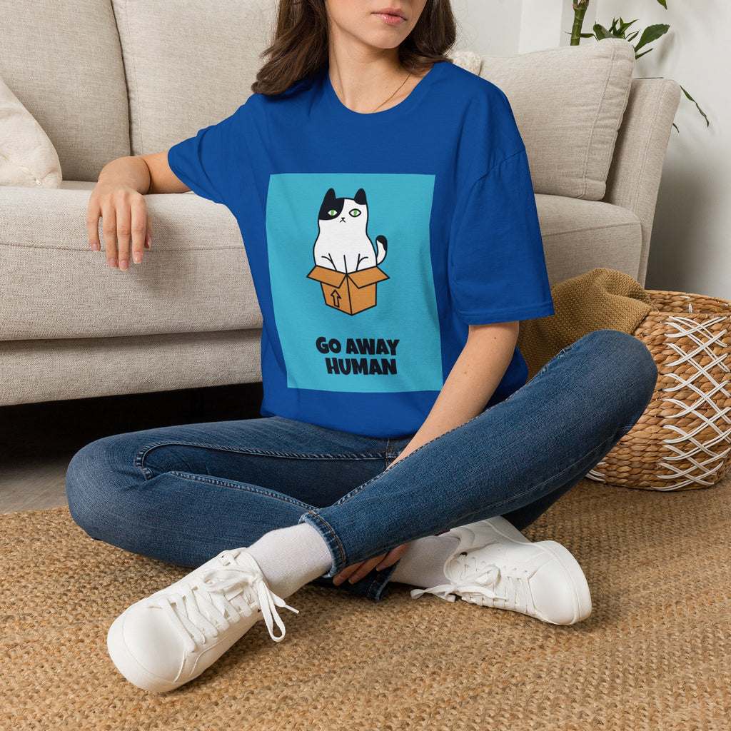 Cat In Box T‑Shirt — "Go Away Human" Funny Grumpy Cat Tee
