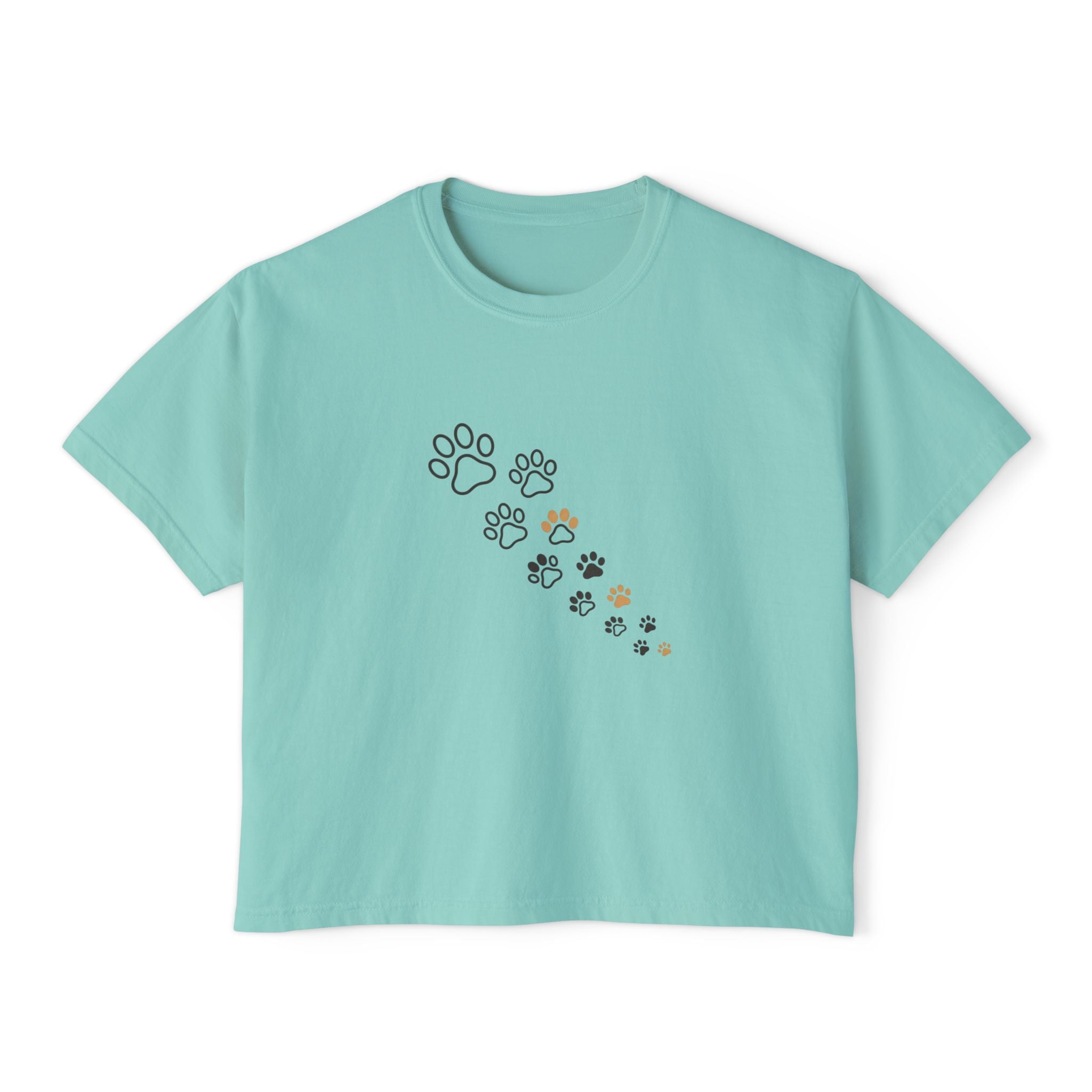 Women’s Boxy Tee – Minimal Paw Print Design, Cute Cat & Dog Lover Shirt