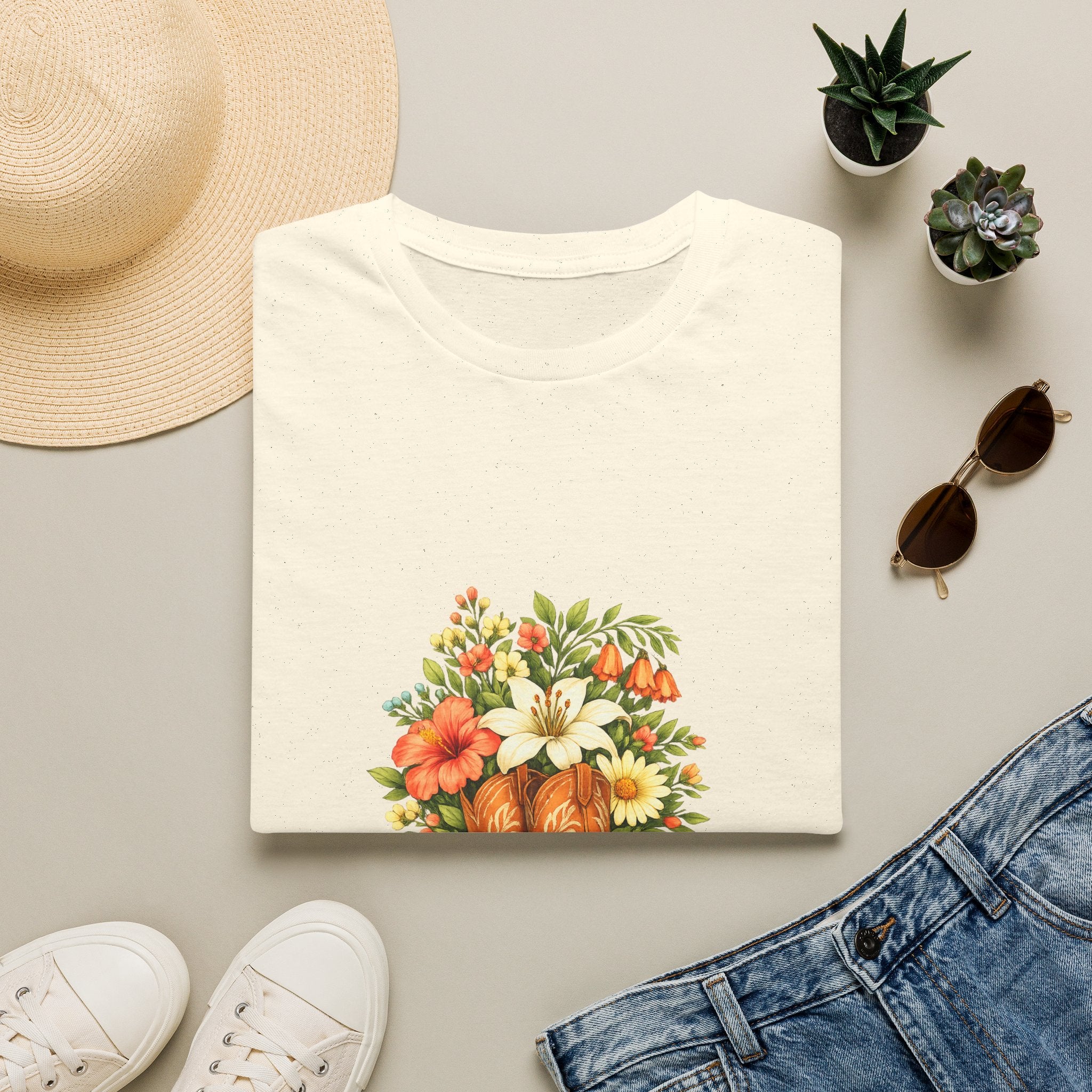 Floral Cowboy Boots T-Shirt — Rustic Wildflower Bouquet Graphic
