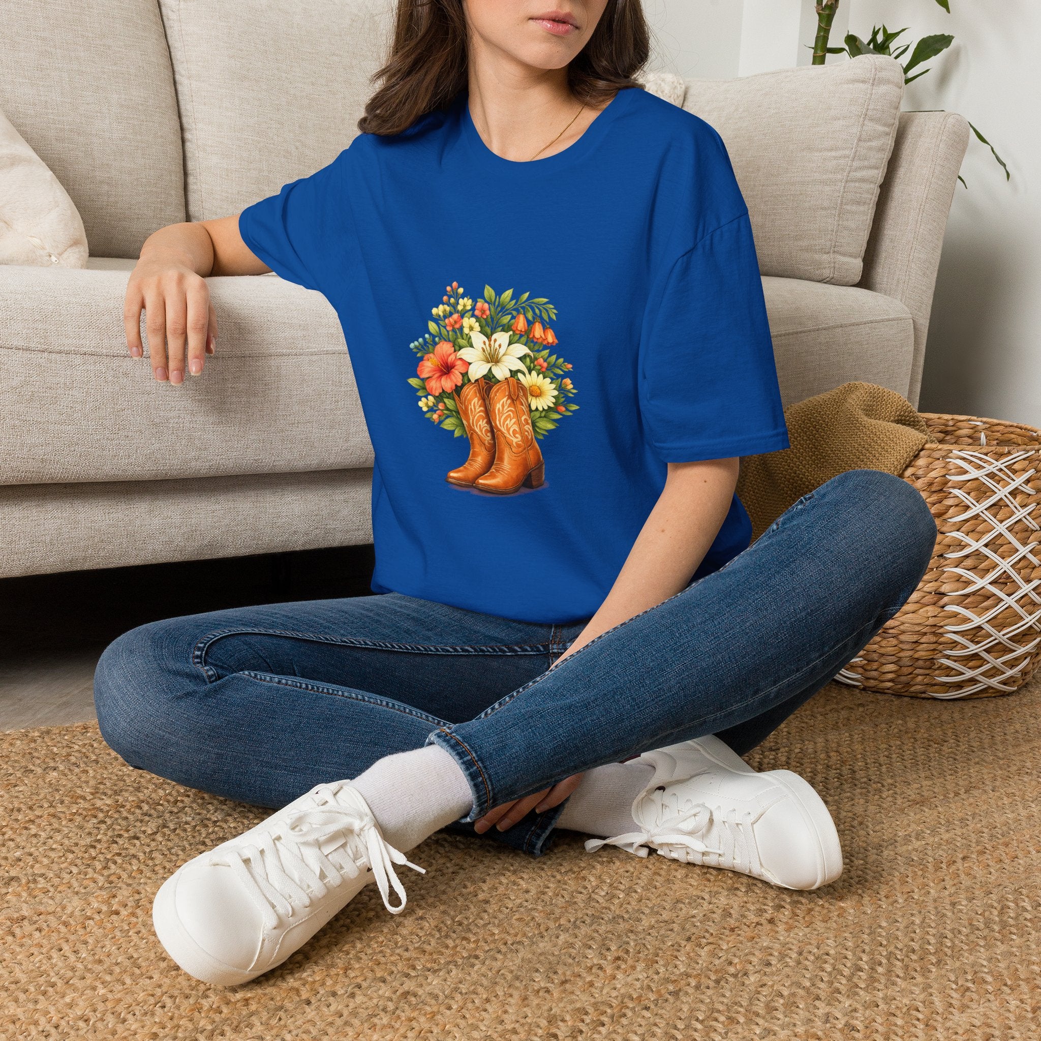 Floral Cowboy Boots T-Shirt — Rustic Wildflower Bouquet Graphic