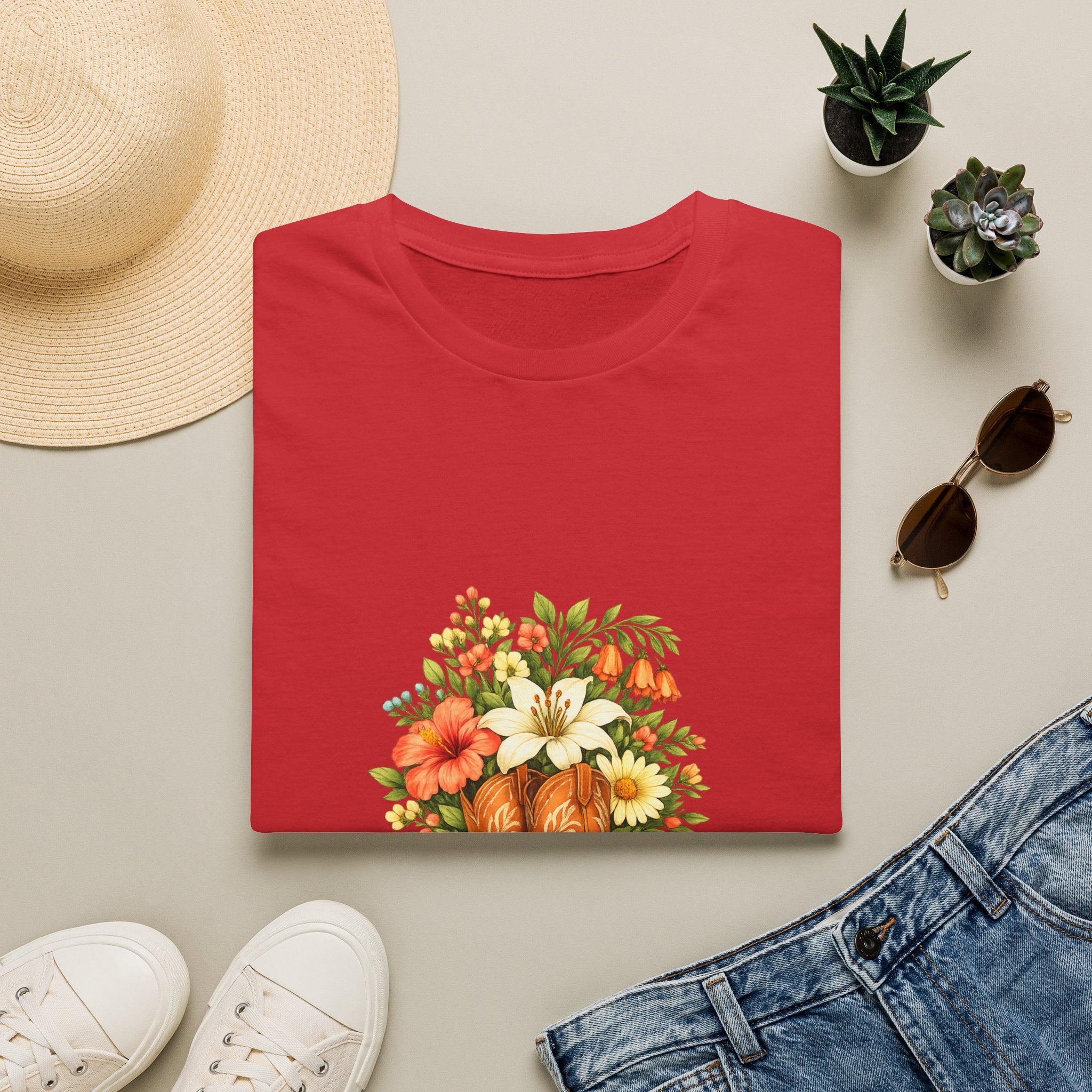 Floral Cowboy Boots T-Shirt — Rustic Wildflower Bouquet Graphic