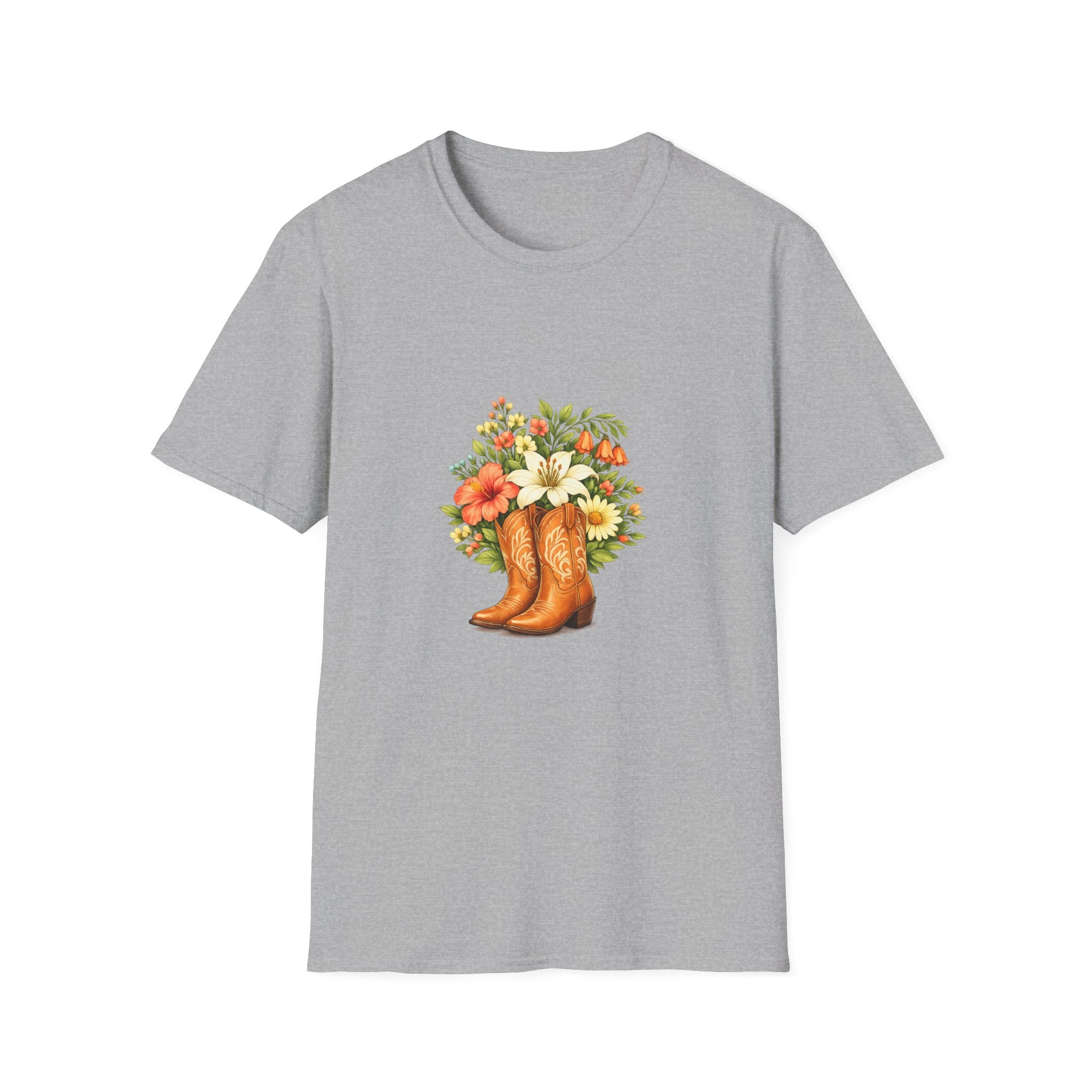 Floral Cowboy Boots T-Shirt — Rustic Wildflower Bouquet Graphic