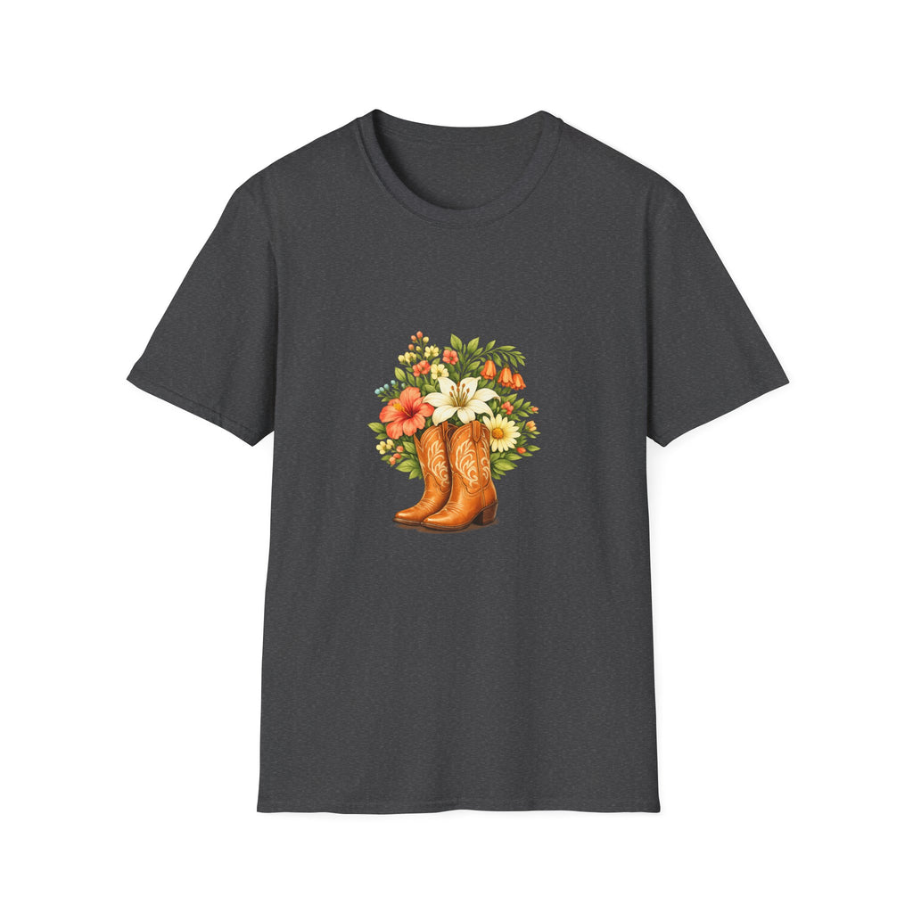 Floral Cowboy Boots T-Shirt — Rustic Wildflower Bouquet Graphic