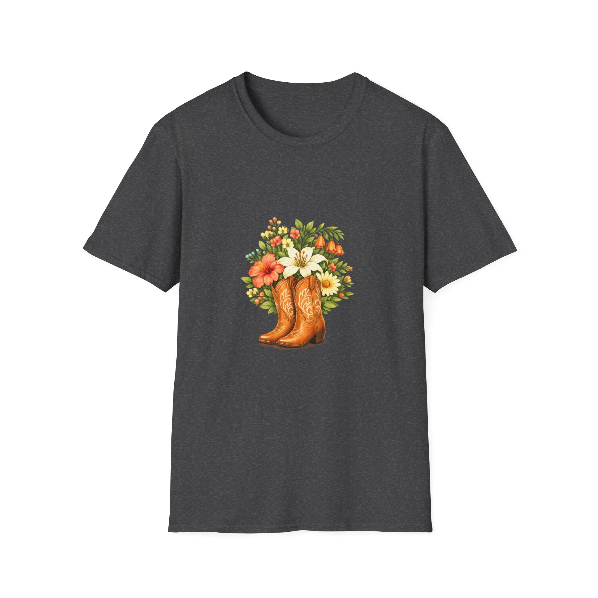 Floral Cowboy Boots T-Shirt — Rustic Wildflower Bouquet Graphic