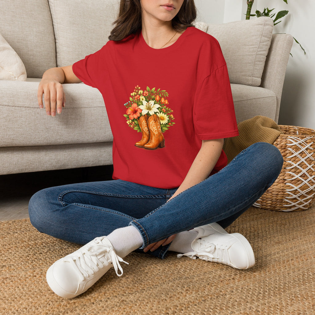 Floral Cowboy Boots T-Shirt — Rustic Wildflower Bouquet Graphic