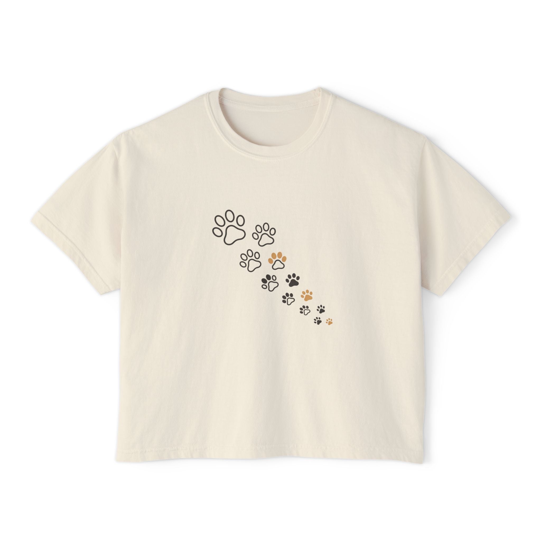 Women’s Boxy Tee – Minimal Paw Print Design, Cute Cat & Dog Lover Shirt
