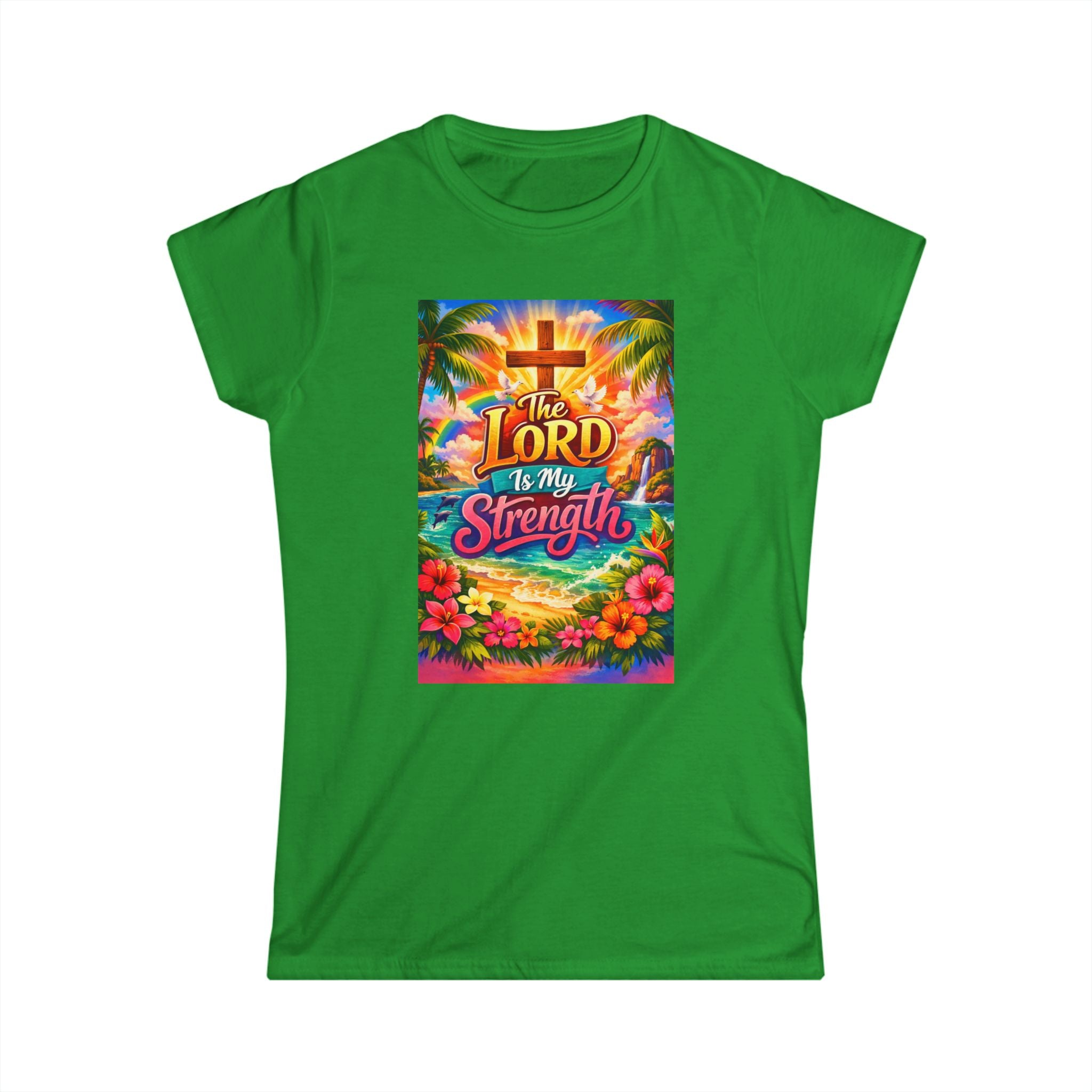 Women’s Tee — “The Lord Is My Strength” Tropical Faith Graphic